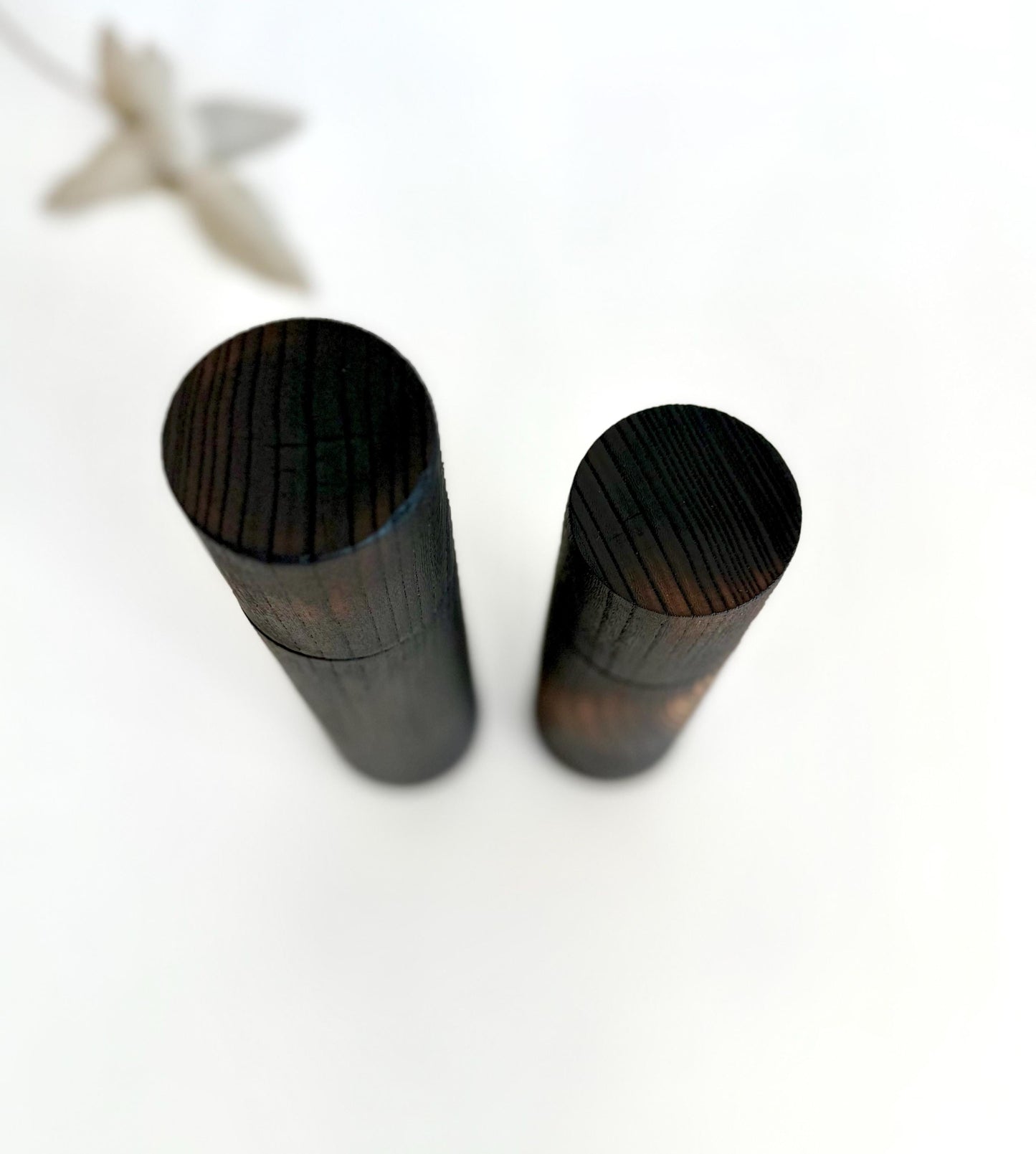 Handcrafted Blackened Elm Pepper Grinder Set: Modern Wood Salt Mill