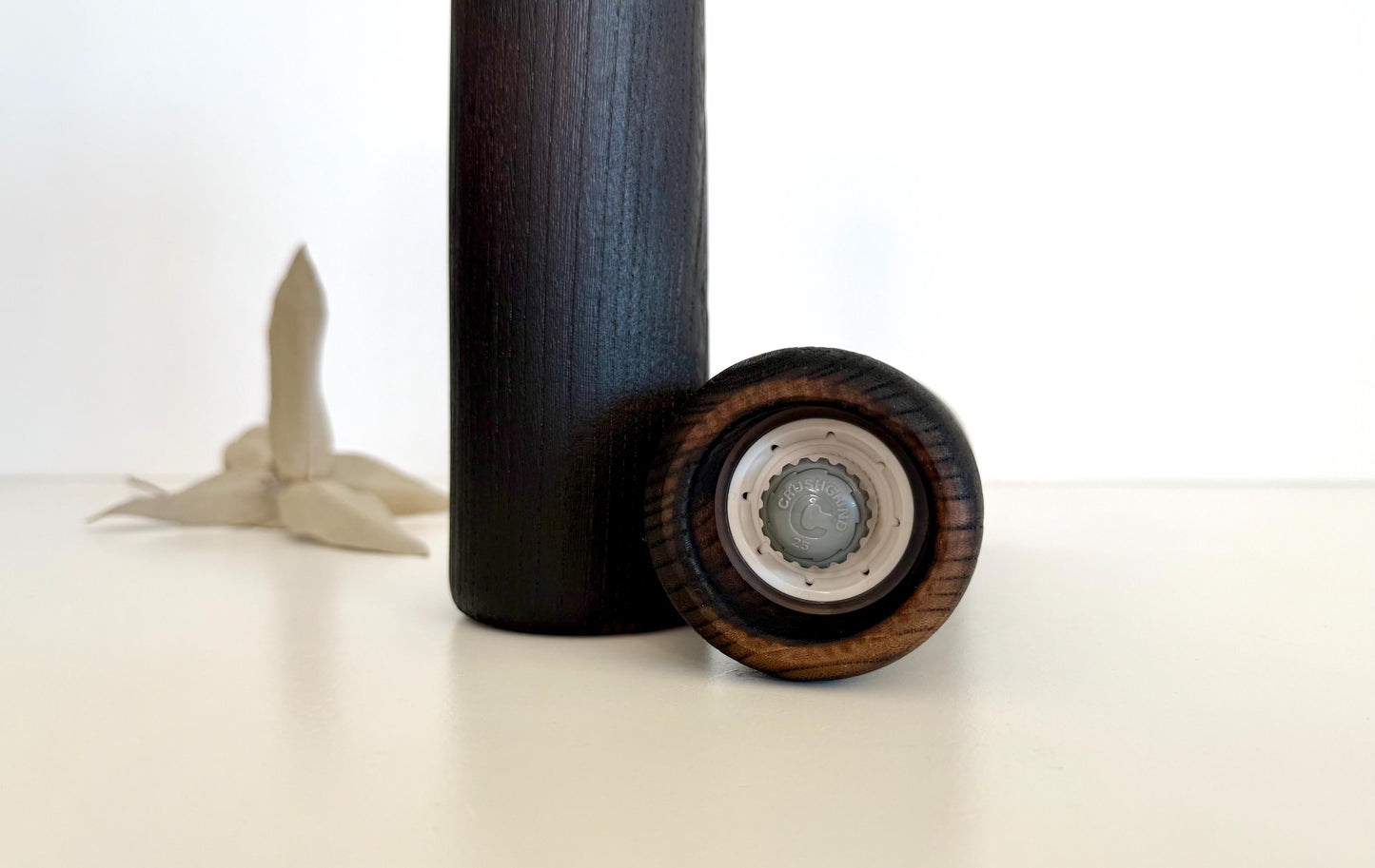 Handcrafted Blackened Elm Pepper Grinder Set: Modern Wood Salt Mill