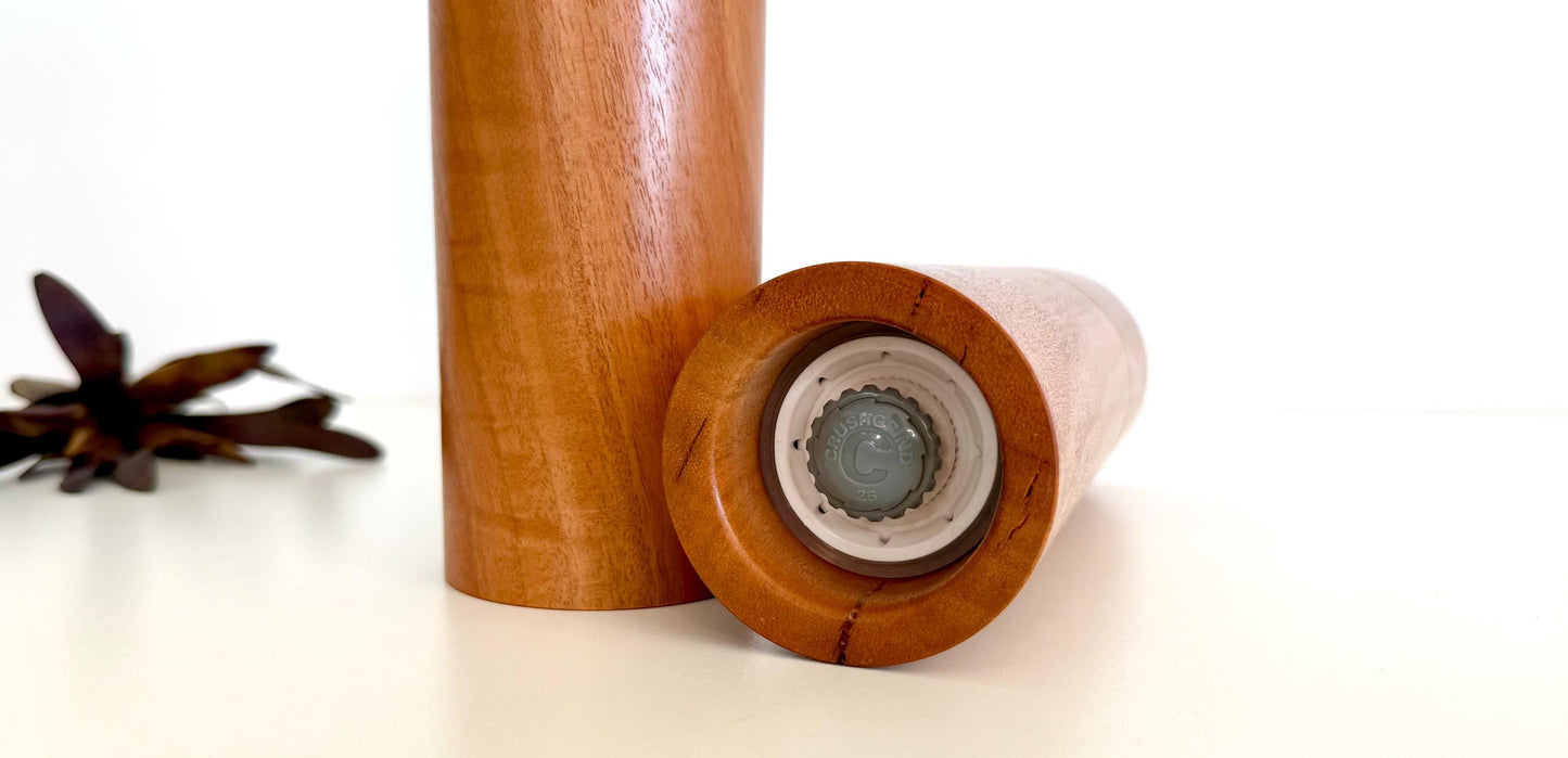 Handcrafted River Red Gum Pepper Grinder Set: Modern Wood Salt Mill