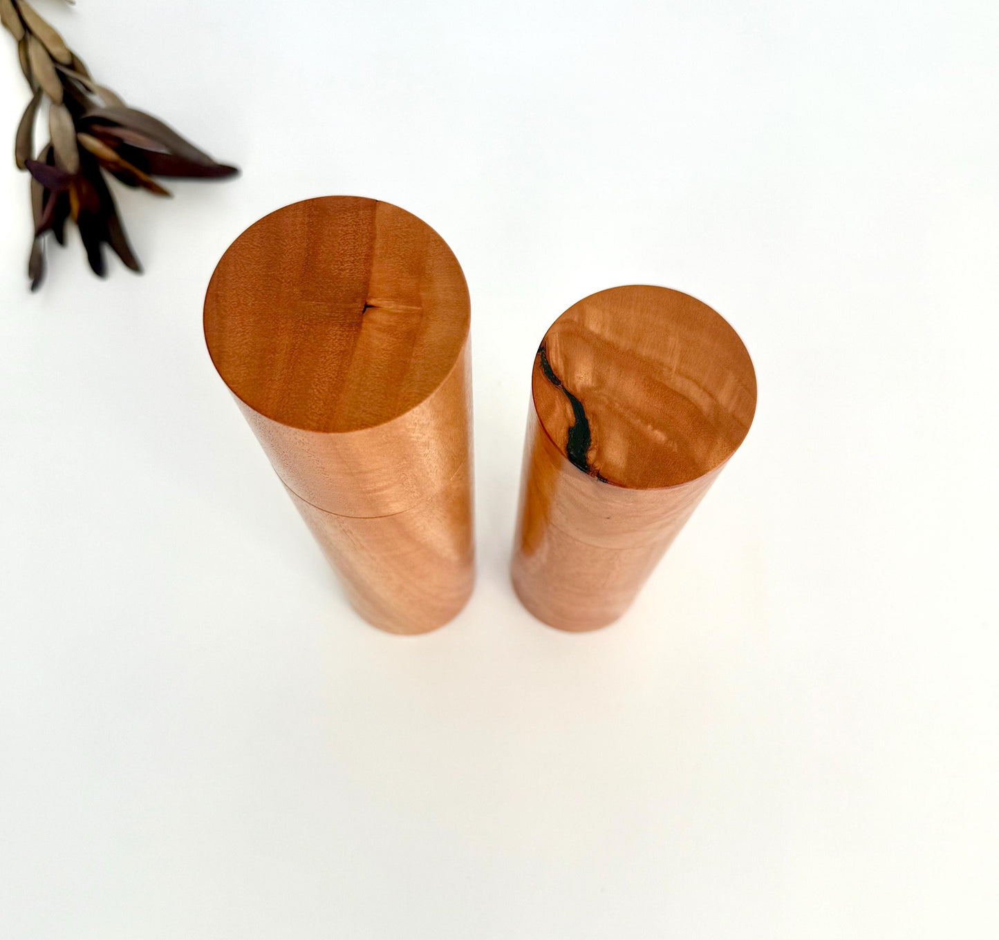 Handcrafted River Red Gum Pepper Grinder Set: Modern Wood Salt Mill