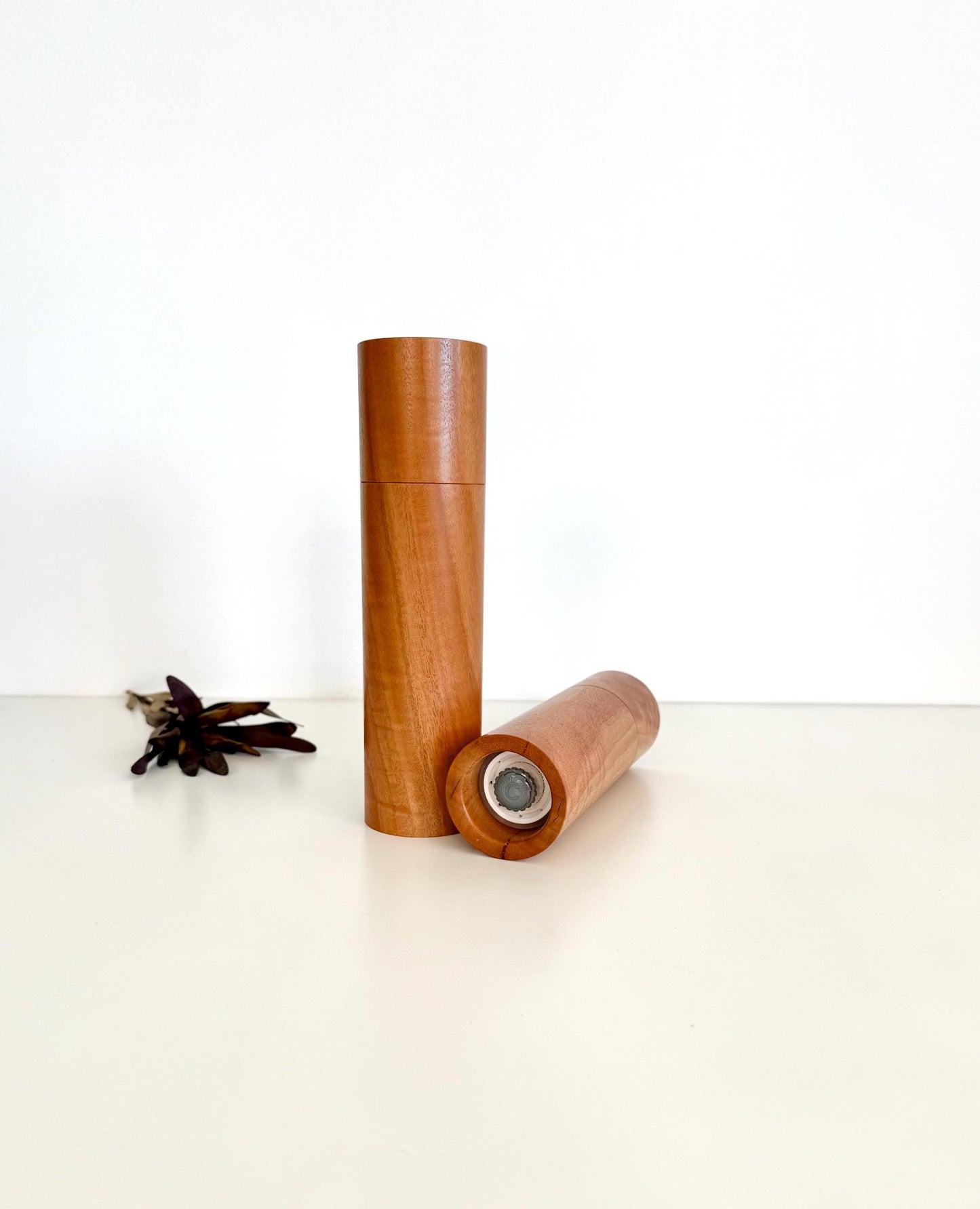 Handcrafted River Red Gum Pepper Grinder Set: Modern Wood Salt Mill