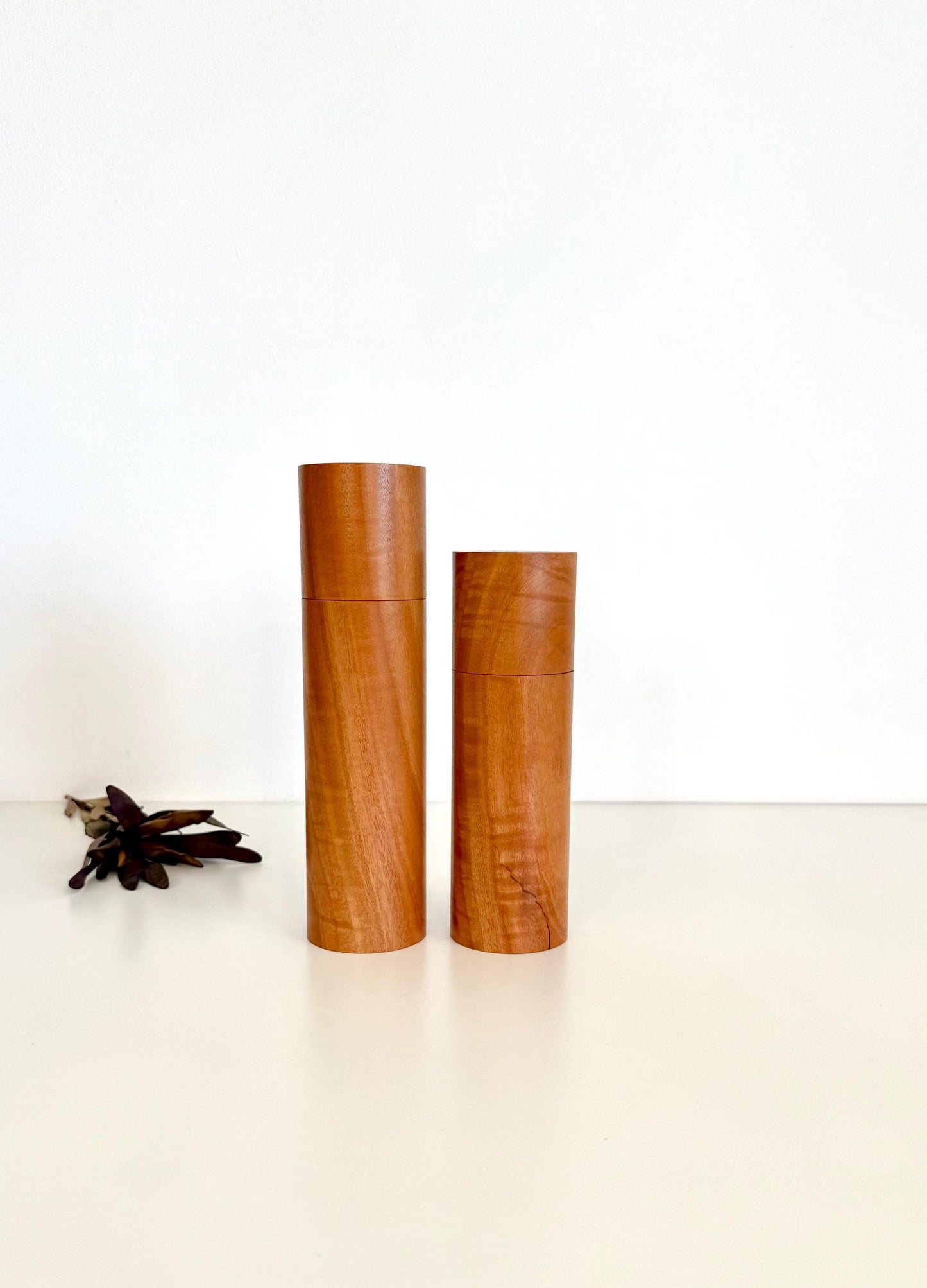Handcrafted River Red Gum Pepper Grinder Set: Modern Wood Salt Mill