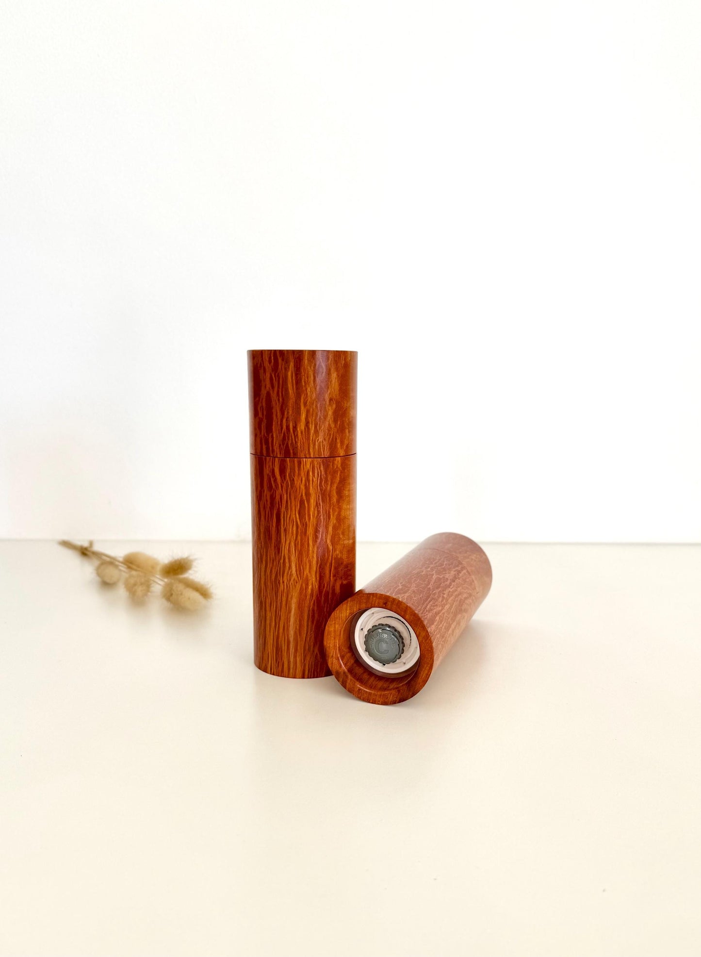 Handcrafted Lace Sheoak Pepper Grinder Set: Modern Wood Salt Mill