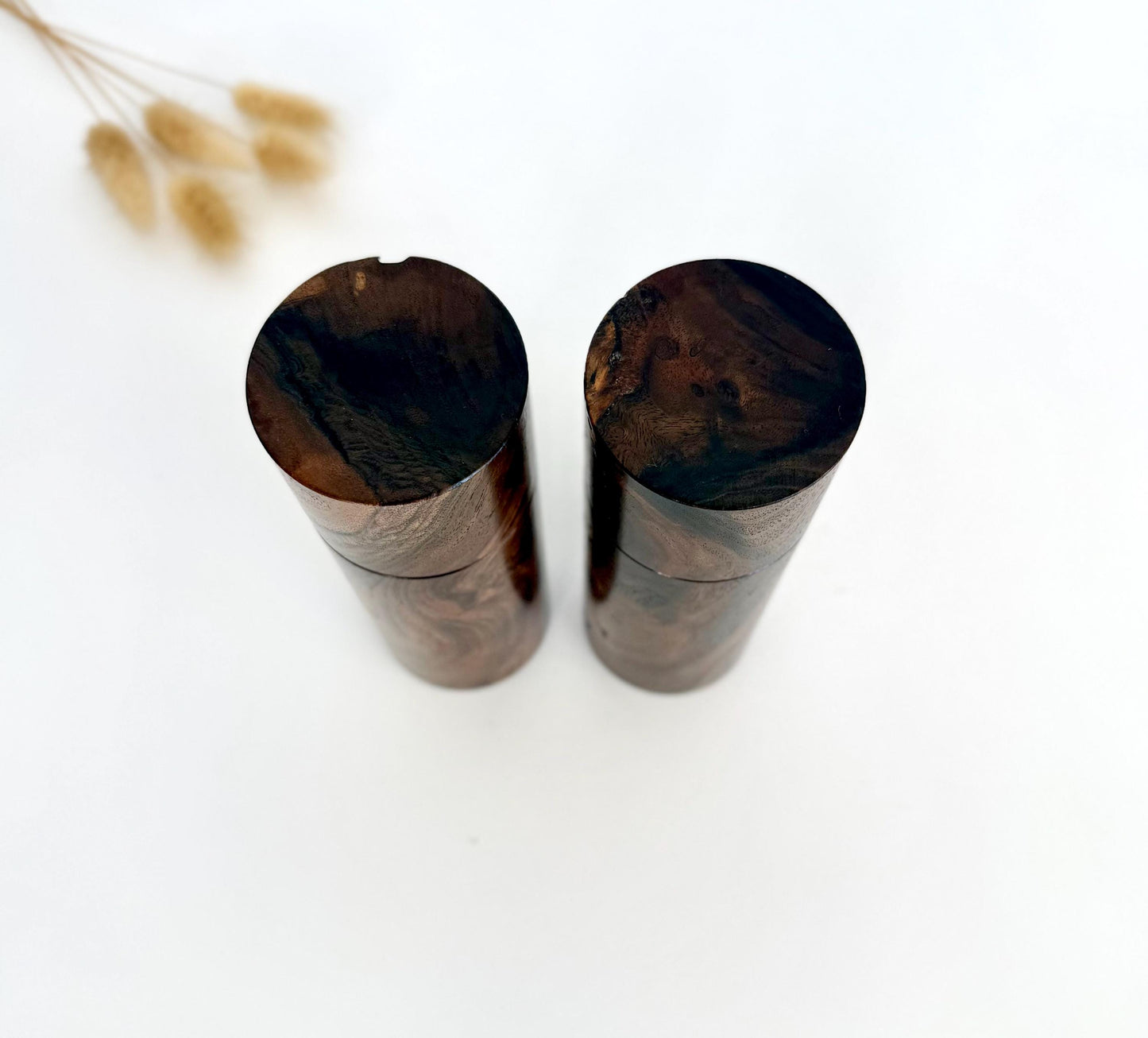 Handcrafted Black Walnut Pepper Grinder Set: Modern Wood Salt Mill
