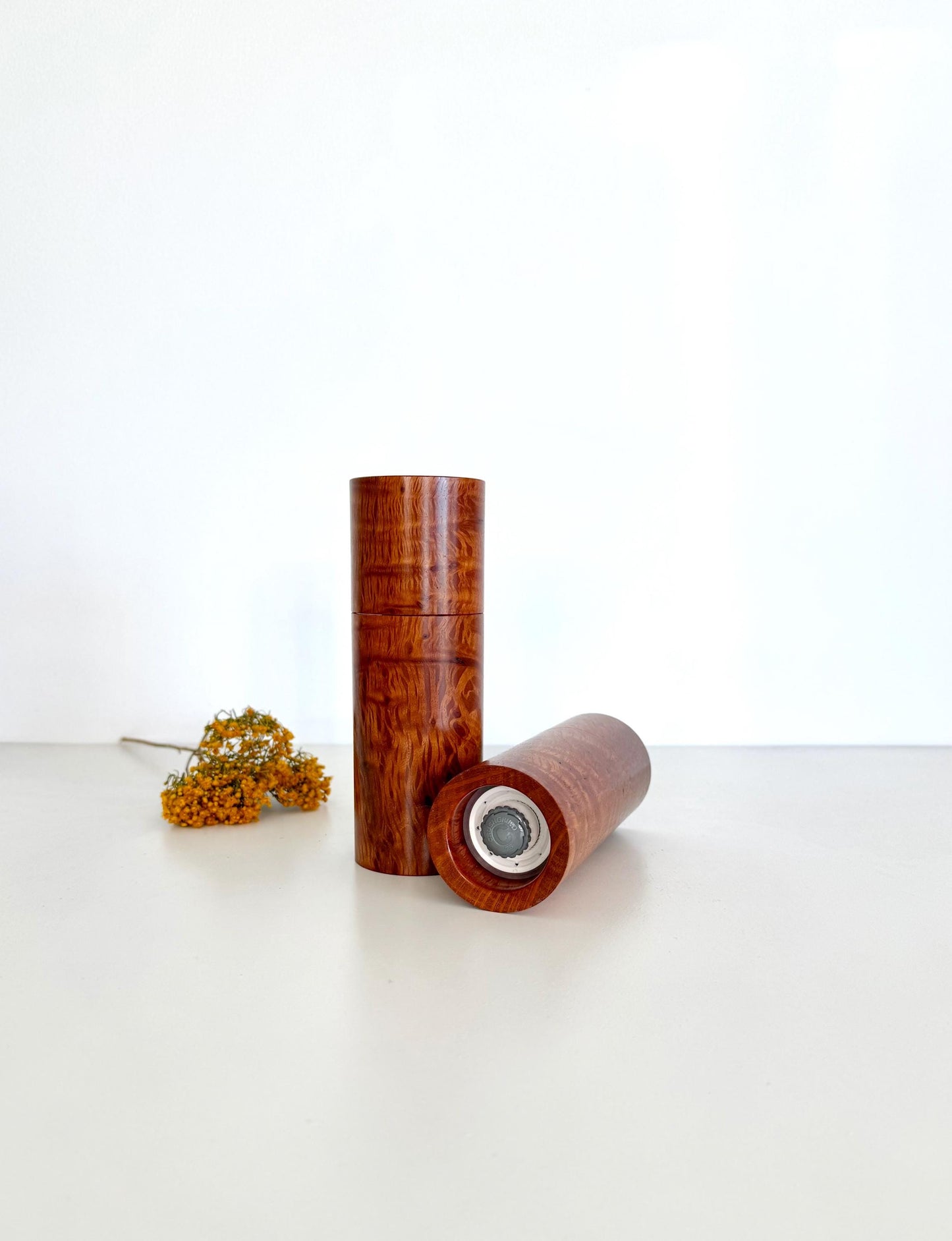 Birdseye Sheoak Pepper Grinder Set, Modern Ceramic Salt Mill