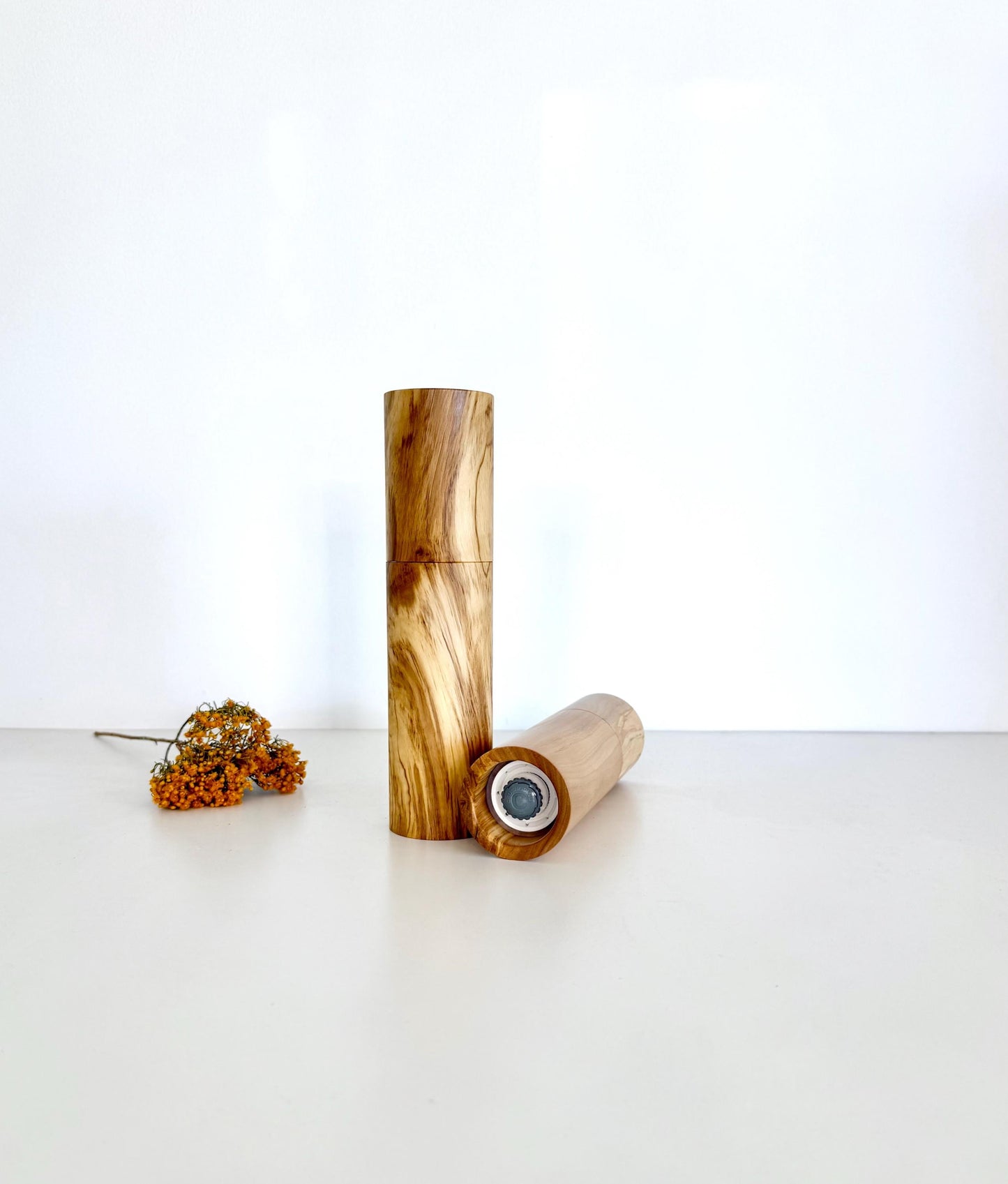 Olive wood Pepper Grinder Set, Modern Ceramic Salt Mill