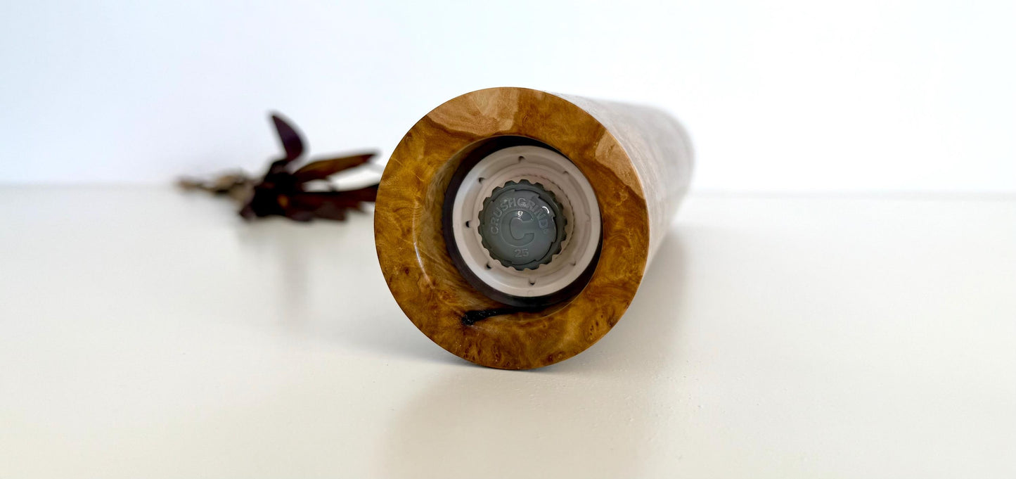 Handcrafted York gum burl Pepper Grinder: Australian Handmade Ceramic Mills
