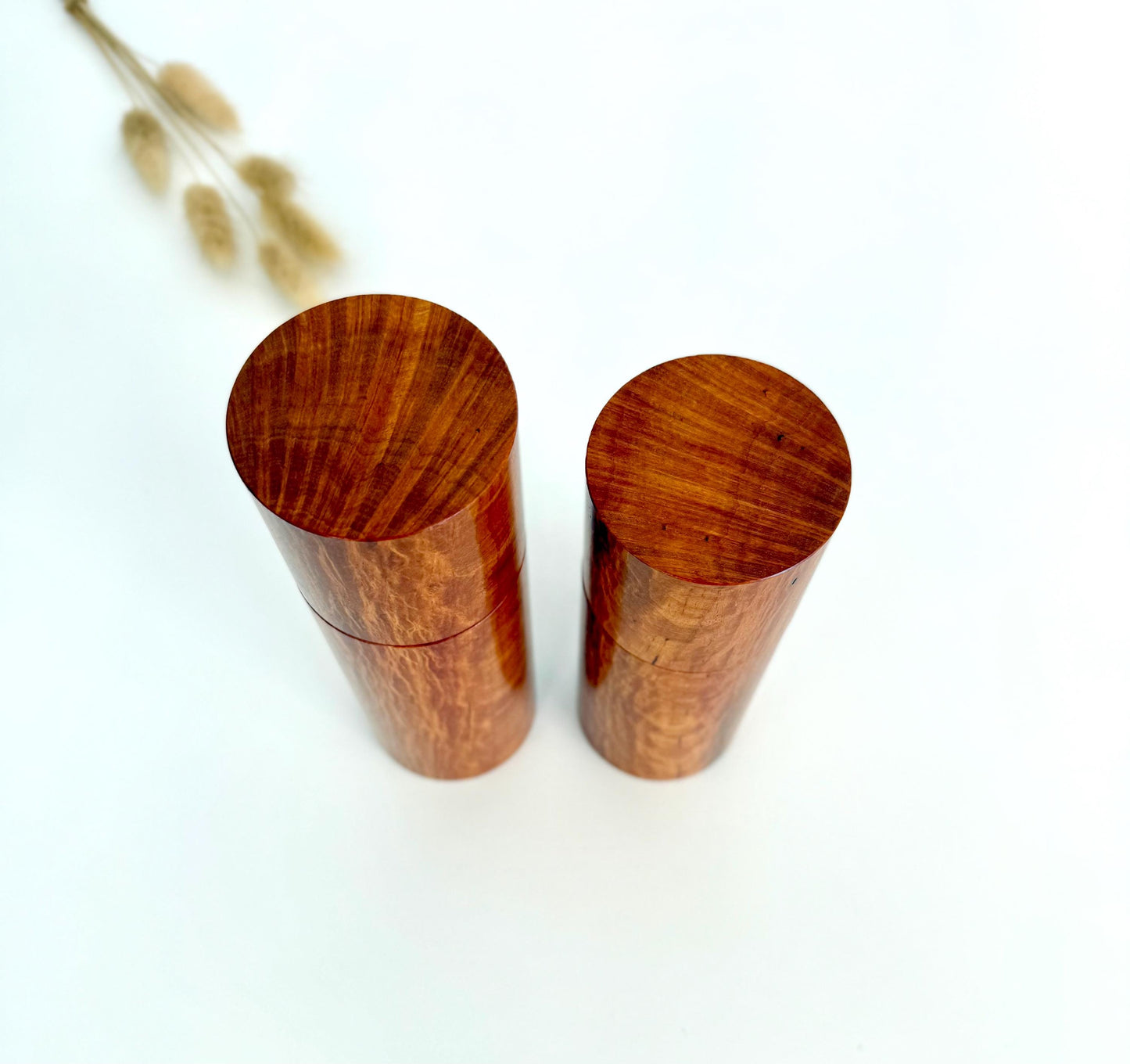 Handcrafted Lace Sheoak Pepper Grinder Set: Modern Wood Salt Mill