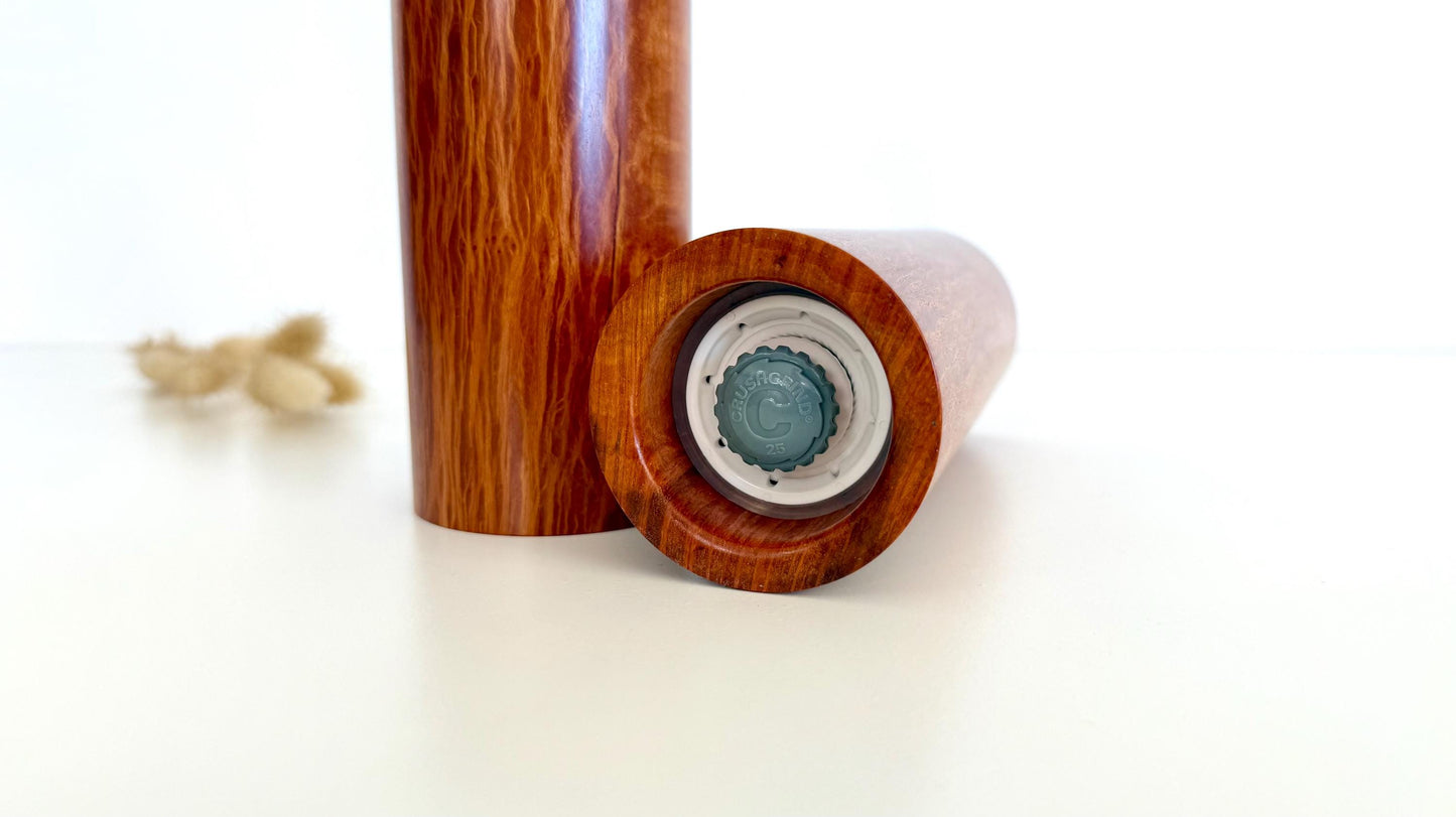 Handcrafted Lace Sheoak Pepper Grinder Set: Modern Wood Salt Mill