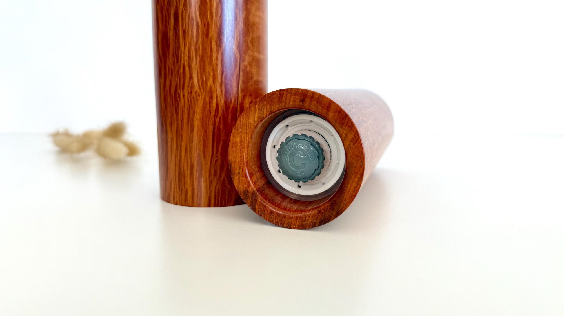 Handcrafted Lace Sheoak Pepper Grinder Set: Modern Wood Salt Mill