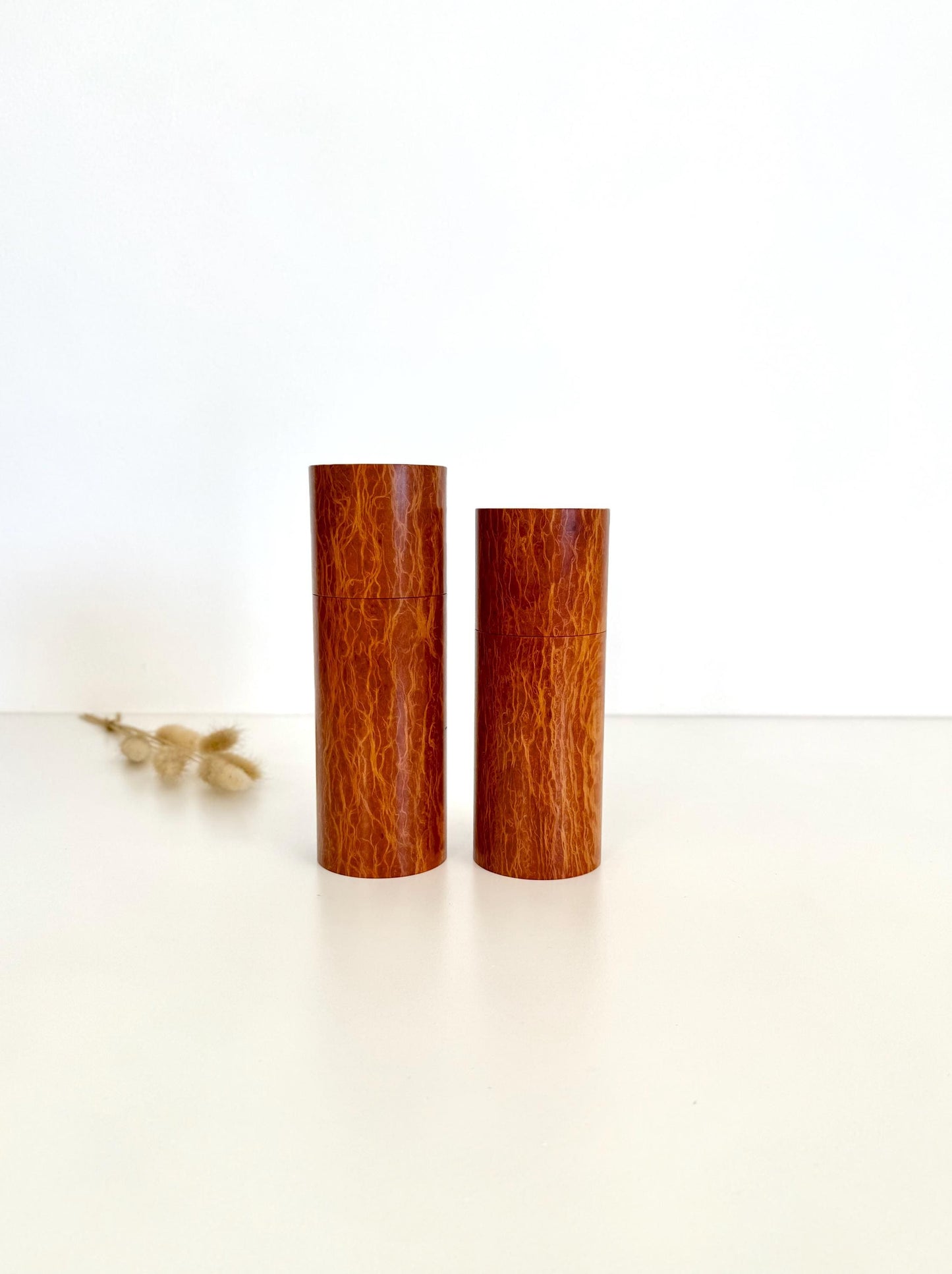 Handcrafted Lace Sheoak Pepper Grinder Set: Modern Wood Salt Mill