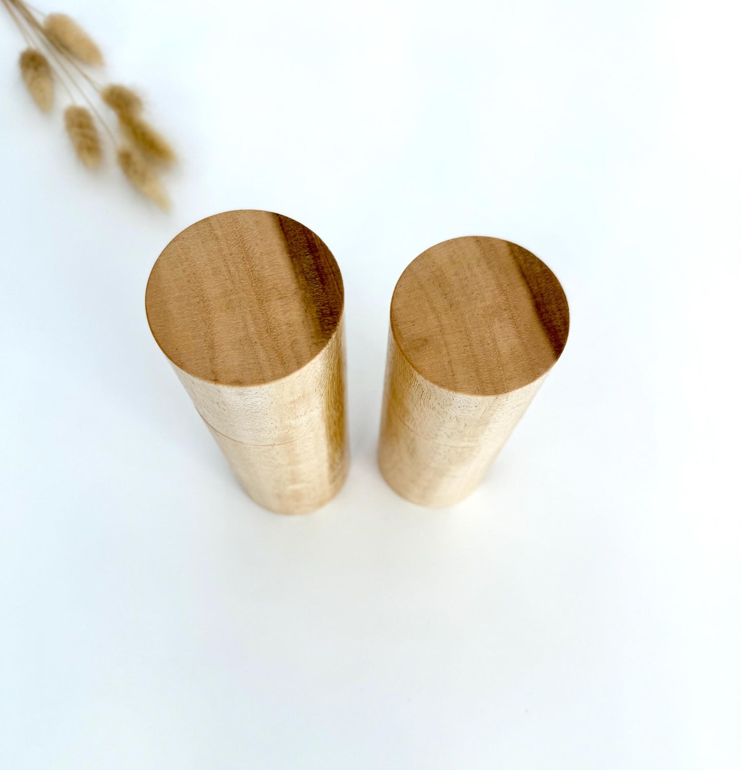 Handcrafted Yellow Tingle Pepper Grinder Set: Modern Wood Salt Mill