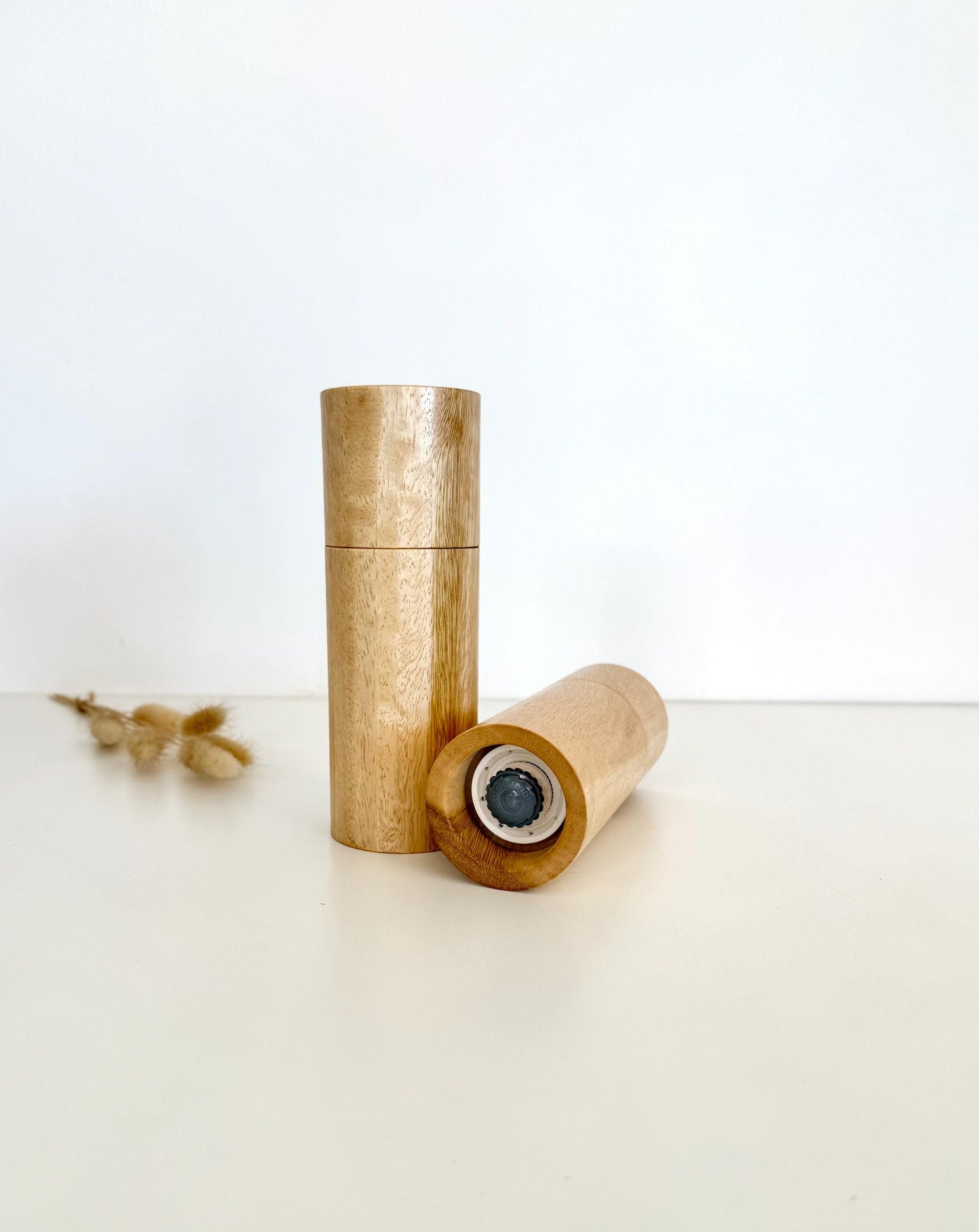 Handcrafted Yellow Tingle Pepper Grinder Set: Modern Wood Salt Mill