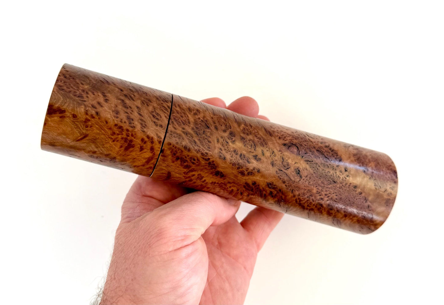 Handcrafted Gimlet Burl Pepper Grinder Set: Modern Wood Salt Mill