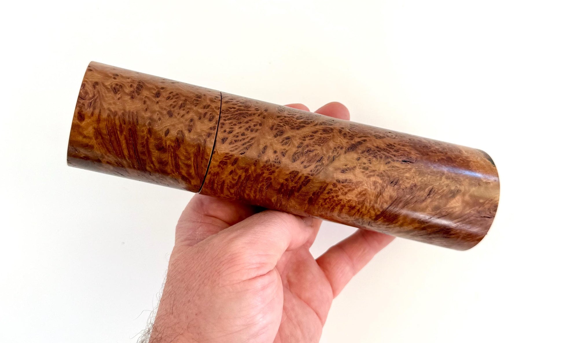 Handcrafted Gimlet Burl Pepper Grinder Set: Modern Wood Salt Mill