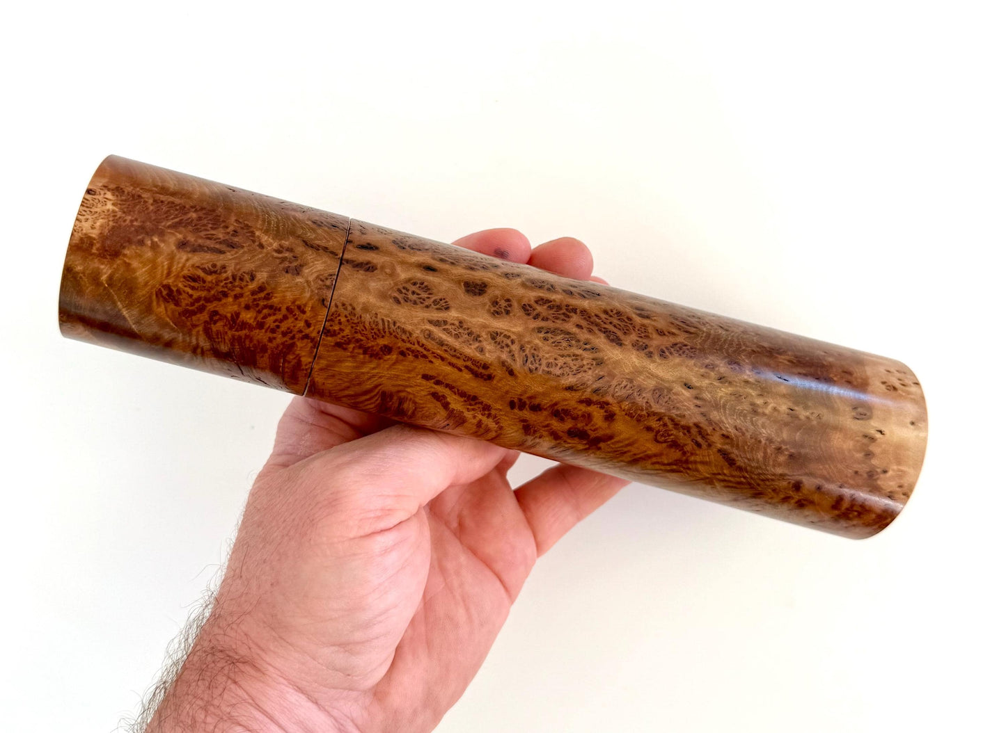 Handcrafted Gimlet Burl Pepper Grinder Set: Modern Wood Salt Mill