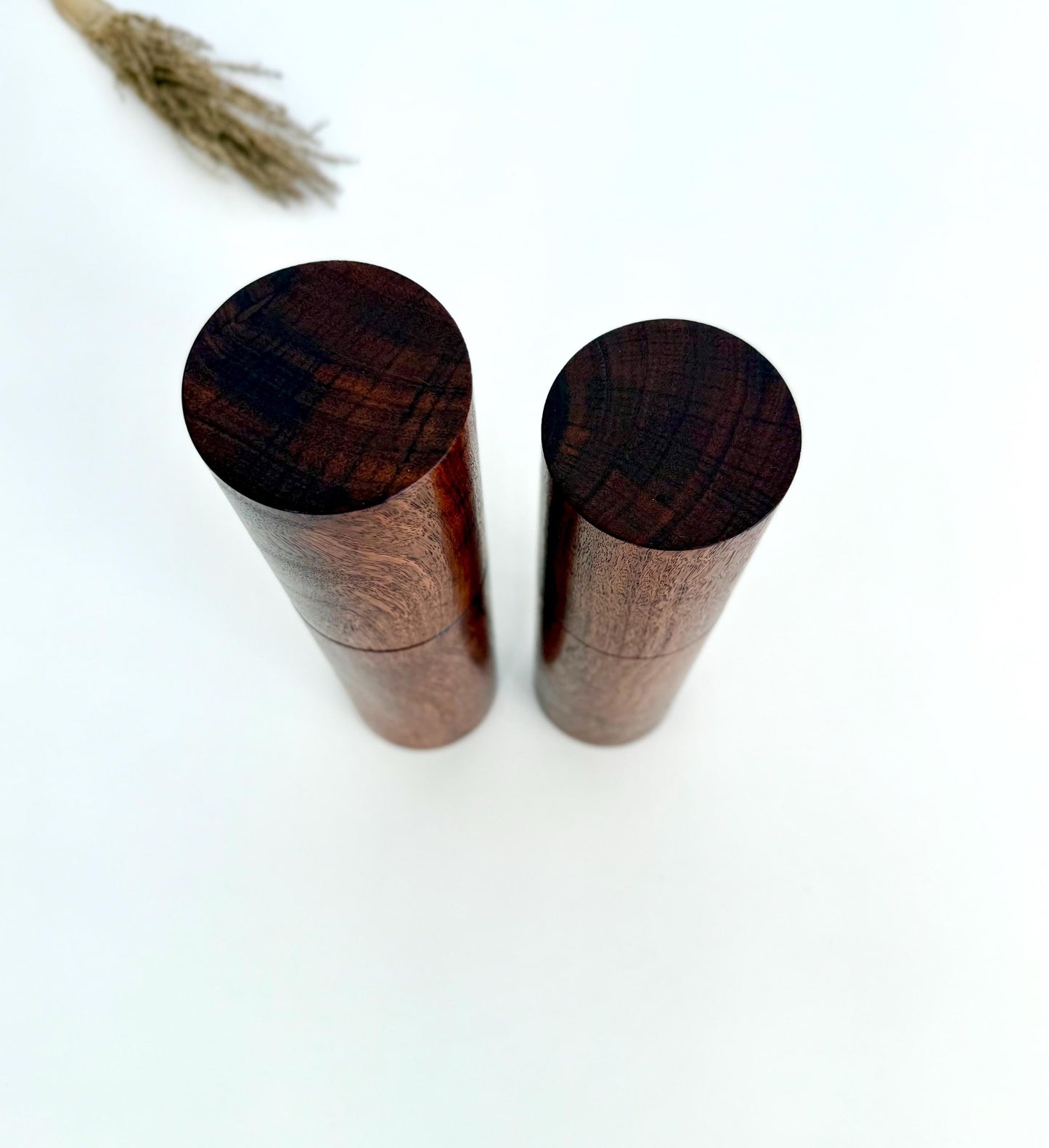 Handcrafted Black Fleck Jarrah Pepper Grinder Set: Modern Wood Salt Mill