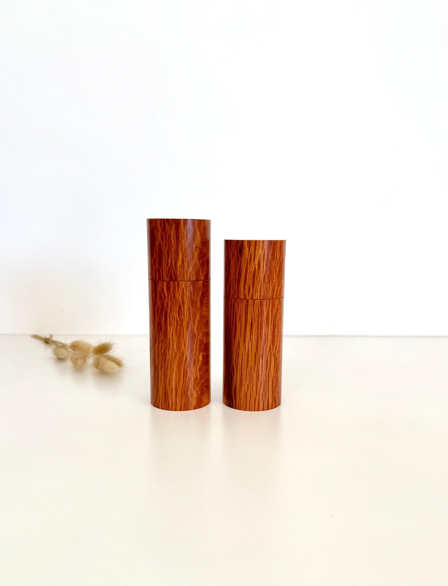 Handcrafted Lace Sheoak Pepper Grinder Set: Modern Wood Salt Mill