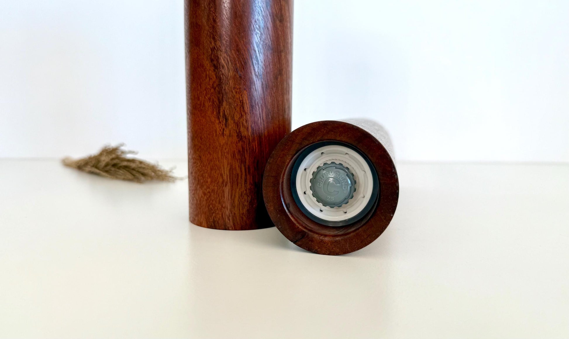 Handcrafted Black Fleck Jarrah Pepper Grinder Set: Modern Wood Salt Mill