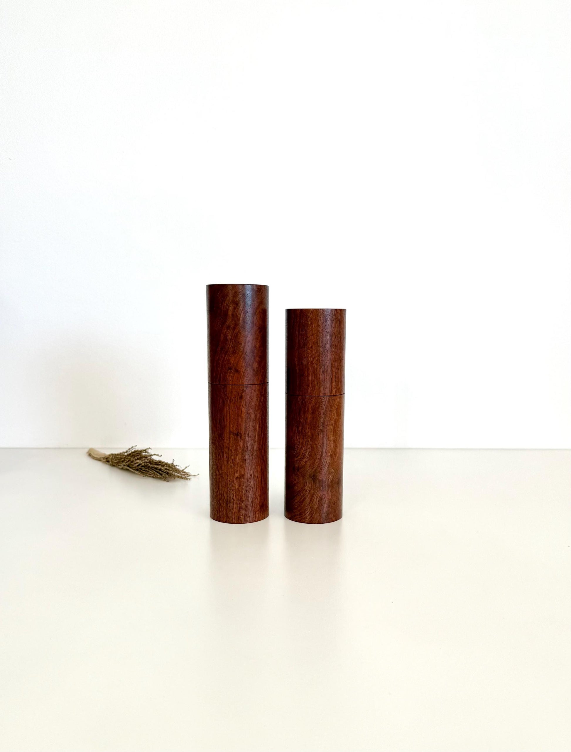 Handcrafted Black Fleck Jarrah Pepper Grinder Set: Modern Wood Salt Mill
