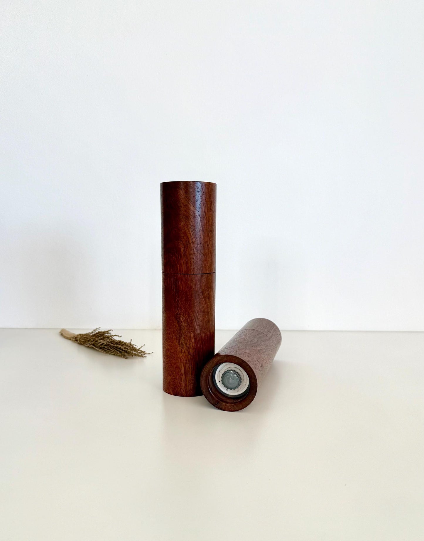 Handcrafted Black Fleck Jarrah Pepper Grinder Set: Modern Wood Salt Mill
