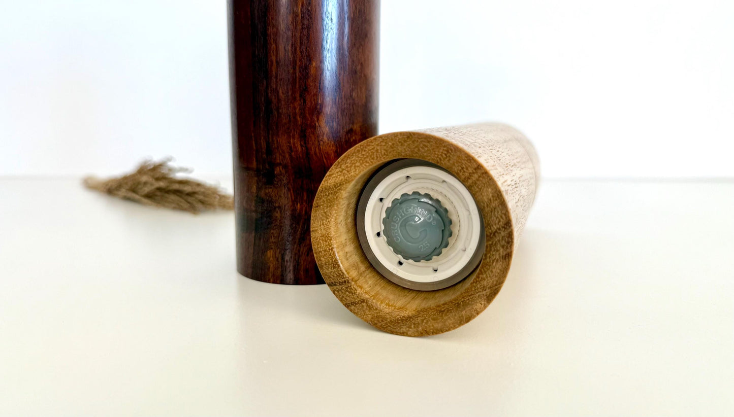 Handcrafted Mulga and Marri Pepper Grinder Set: Australian Handmade Ceramic Mills