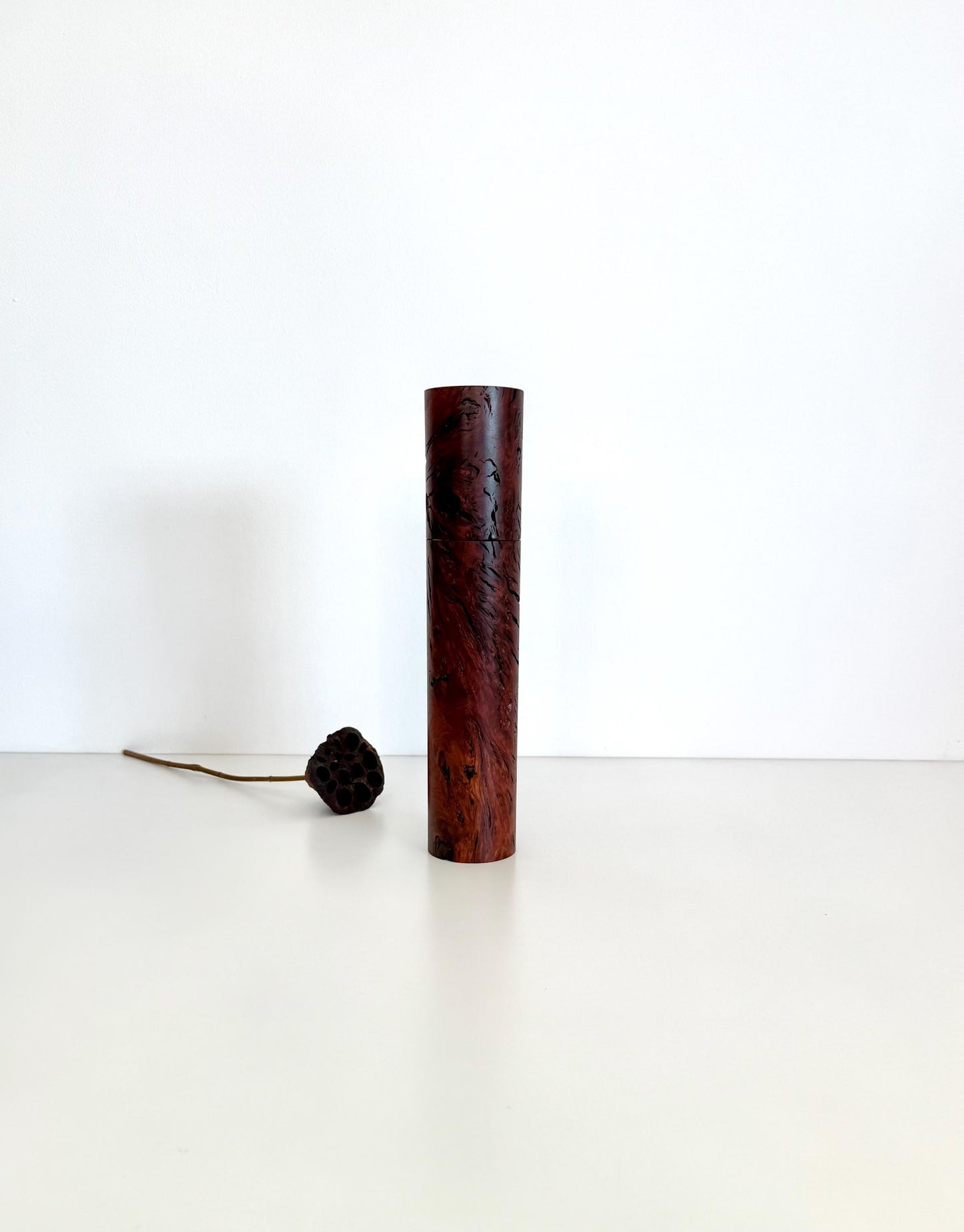 Handcrafted Jarrah Burl Wood Pepper Grinder, Modern Ceramic Mill