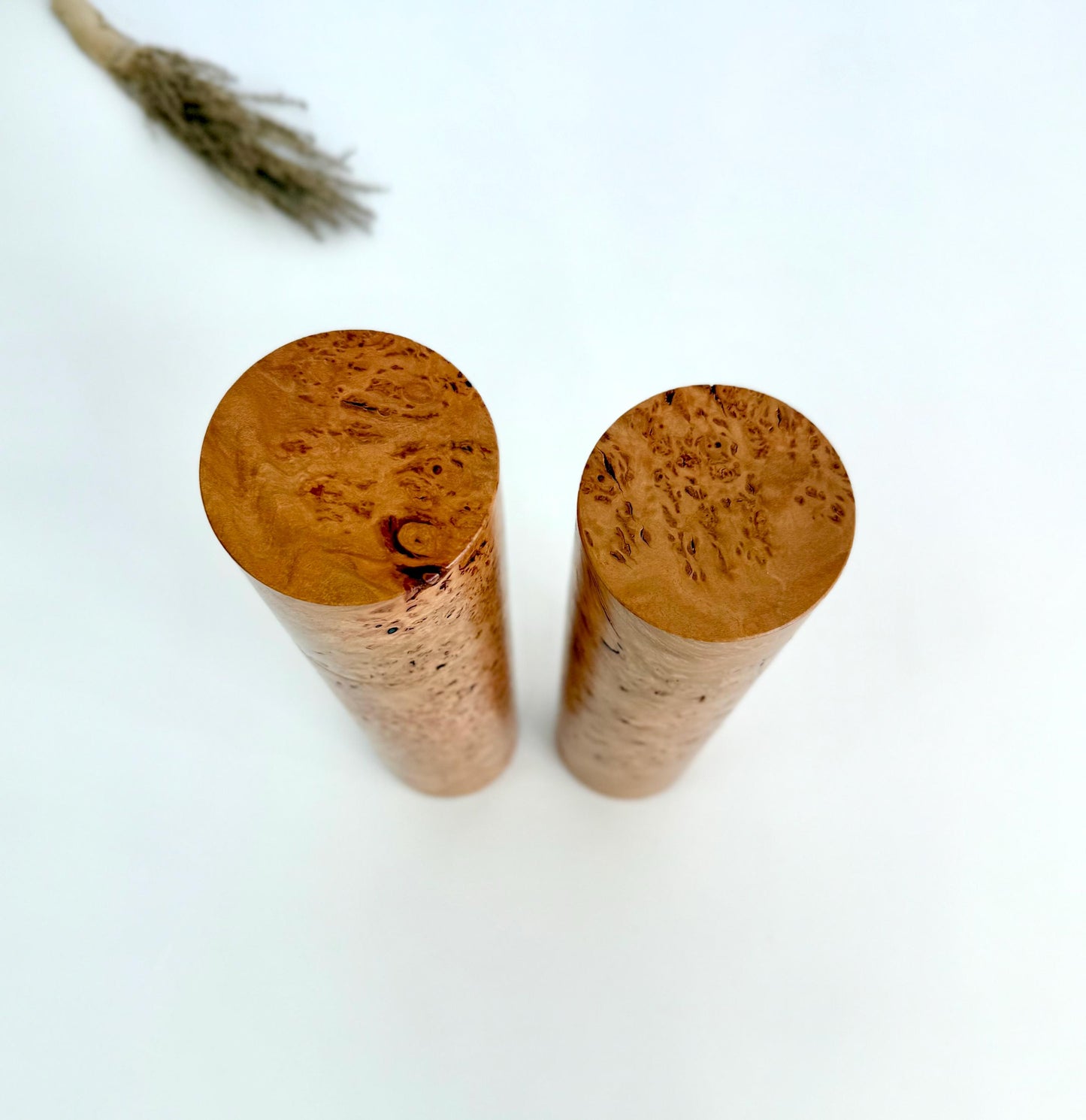 Flooded Gum Burl Wood Pepper Grinder Set, Modern Ceramic Salt Mill