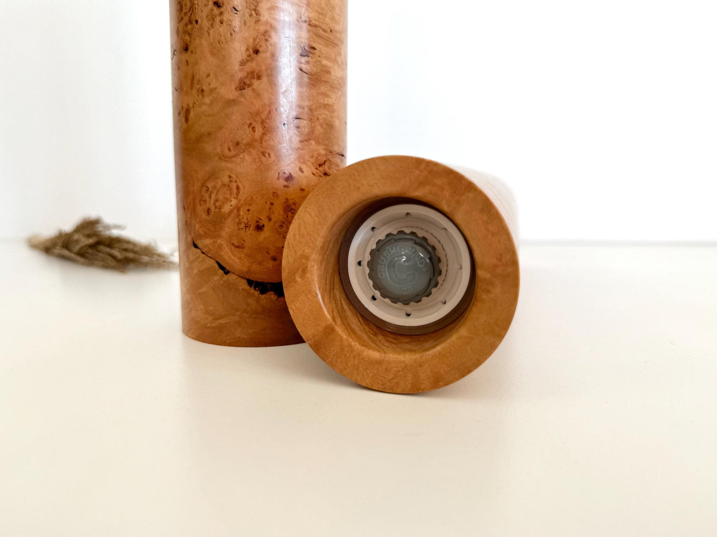 Flooded Gum Burl Wood Pepper Grinder Set, Modern Ceramic Salt Mill