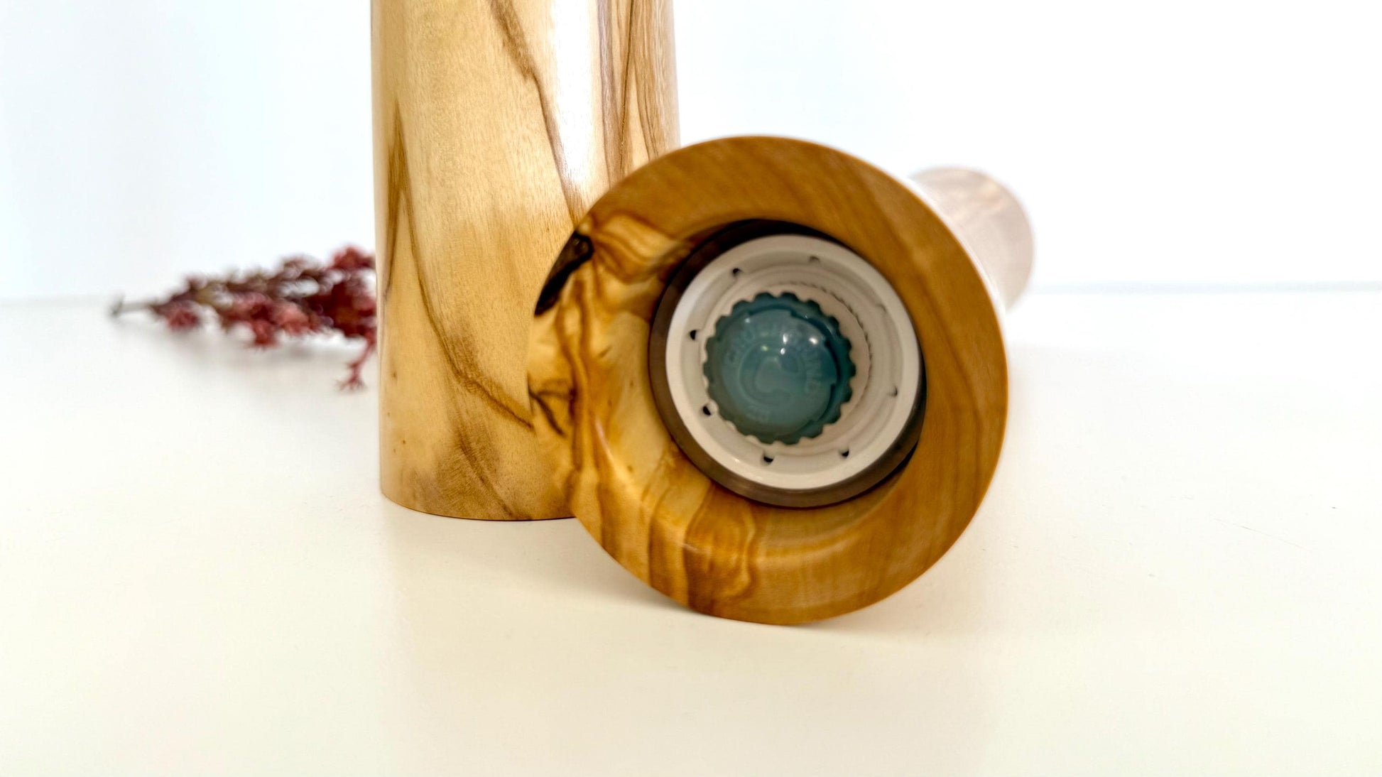 Olive Wood Pepper Grinder Set, Modern Ceramic Salt Mill