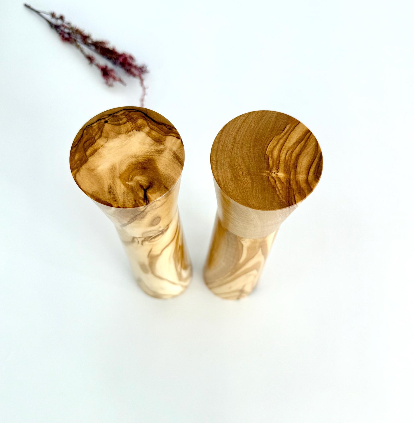 Olive Wood Pepper Grinder Set, Modern Ceramic Salt Mill