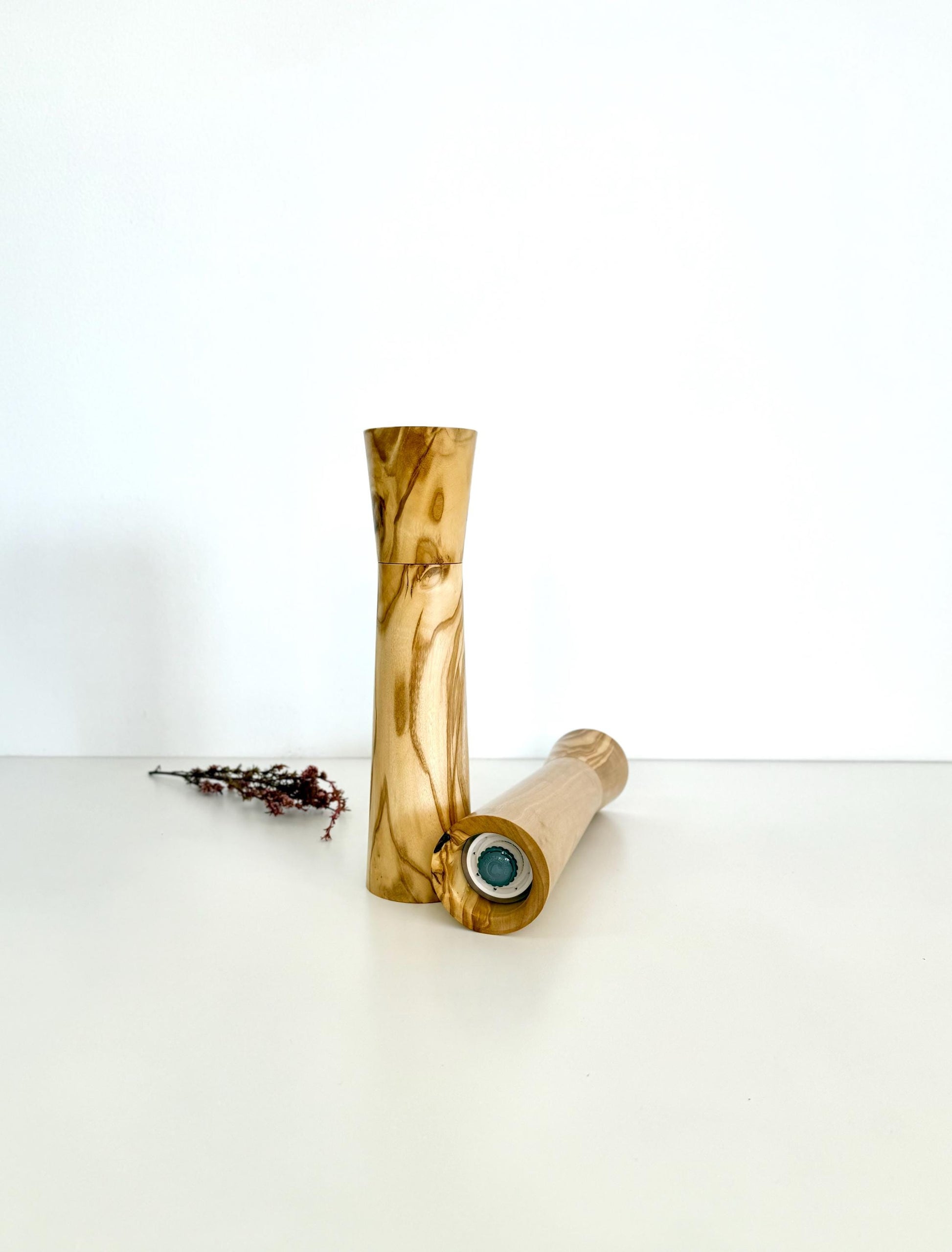 Olive Wood Pepper Grinder Set, Modern Ceramic Salt Mill