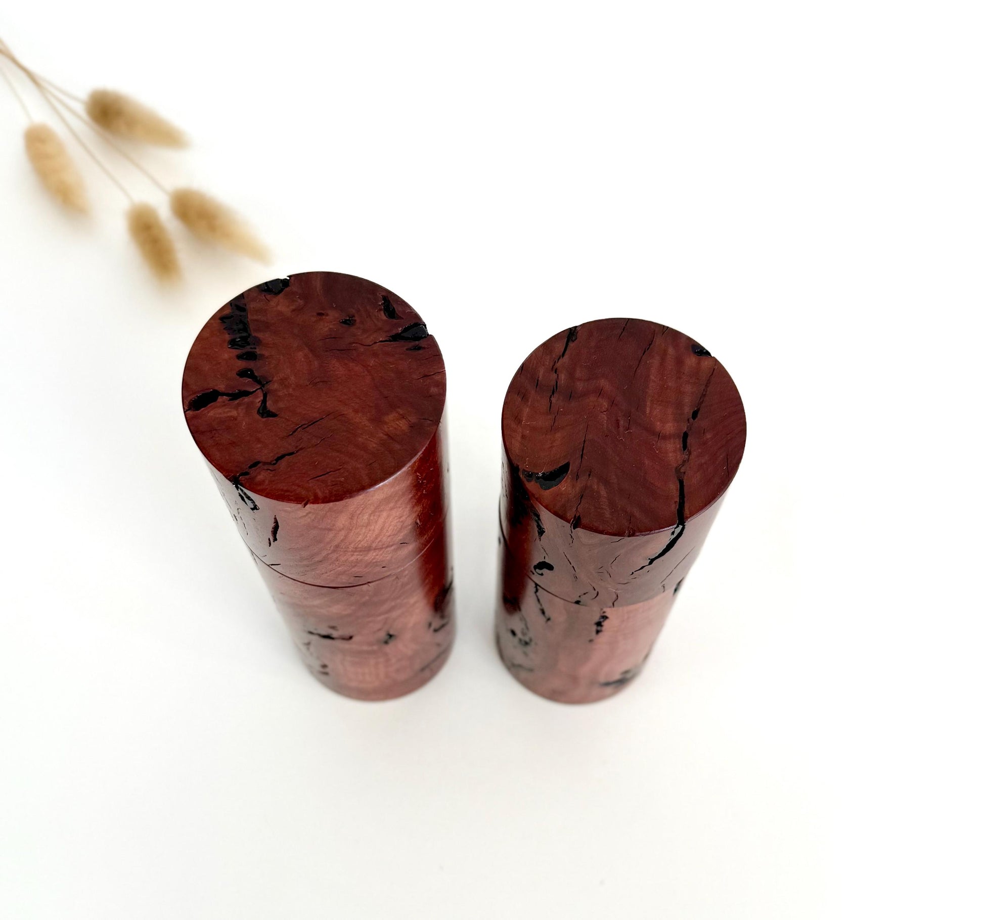 Salmon Gum burl Pepper Grinder Set, Modern Ceramic Salt Mill