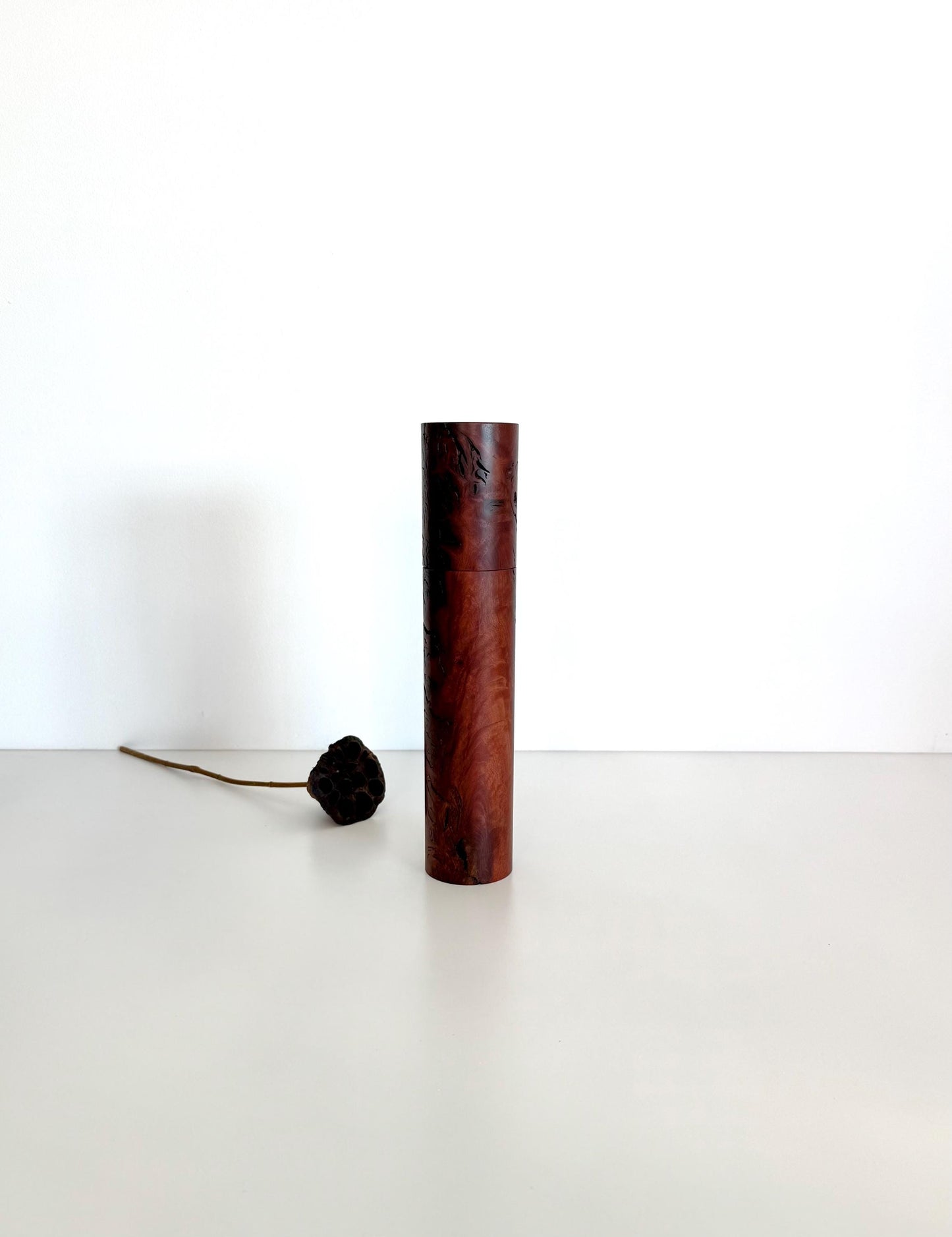 Handcrafted Jarrah Burl Wood Pepper Grinder, Modern Ceramic Mill