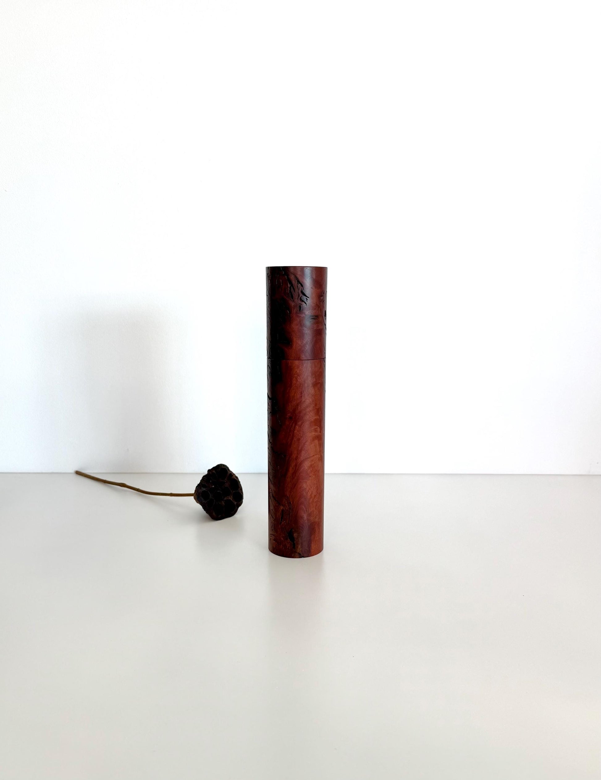 Handcrafted Jarrah Burl Wood Pepper Grinder, Modern Ceramic Mill
