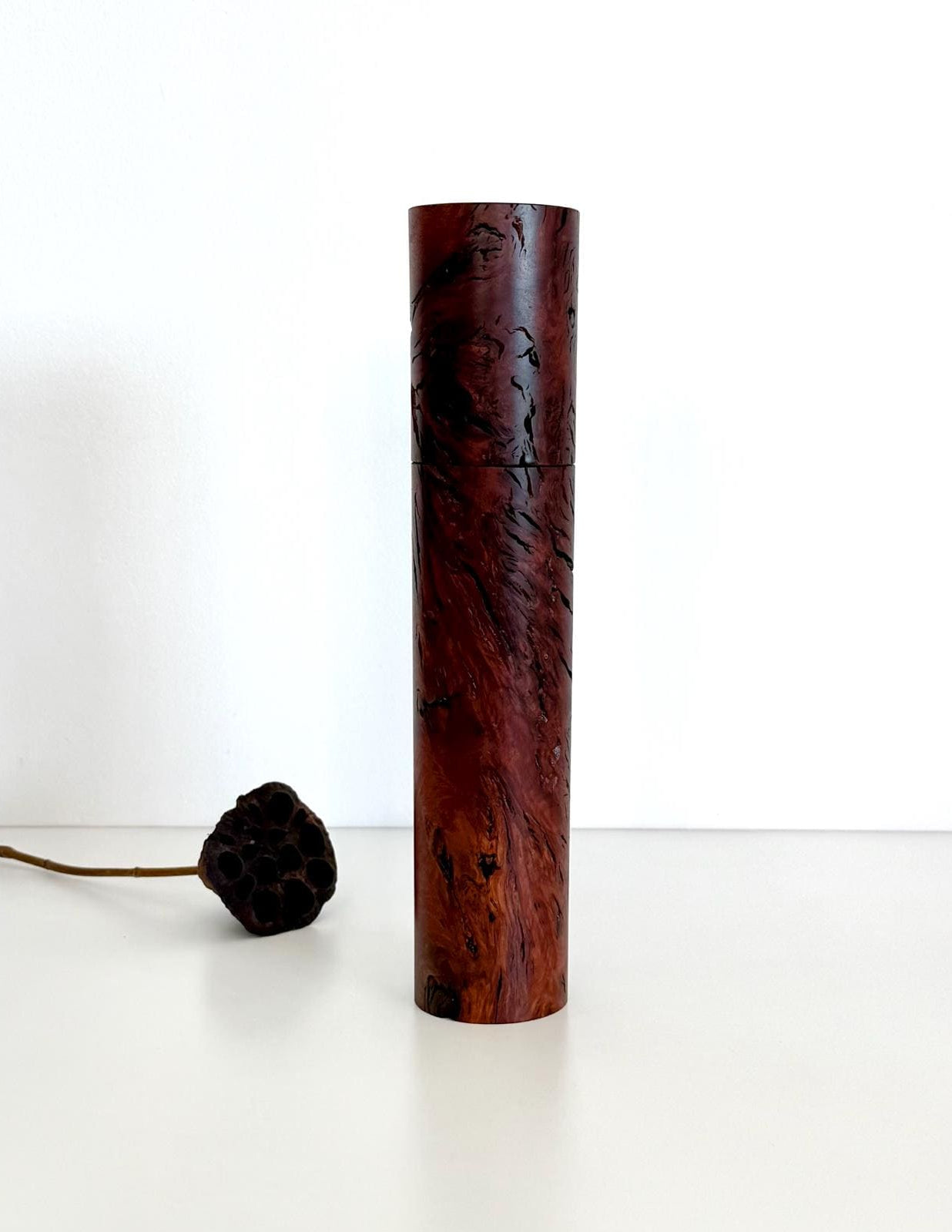 Handcrafted Jarrah Burl Wood Pepper Grinder, Modern Ceramic Mill