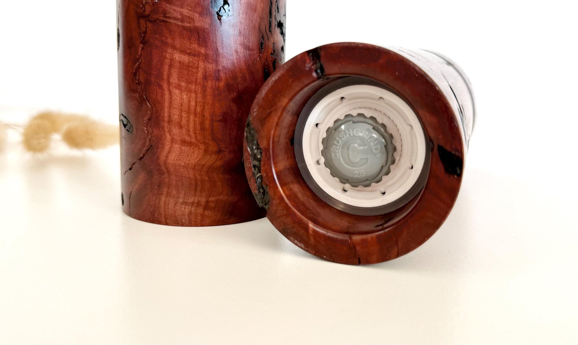 Salmon Gum burl Pepper Grinder Set, Modern Ceramic Salt Mill