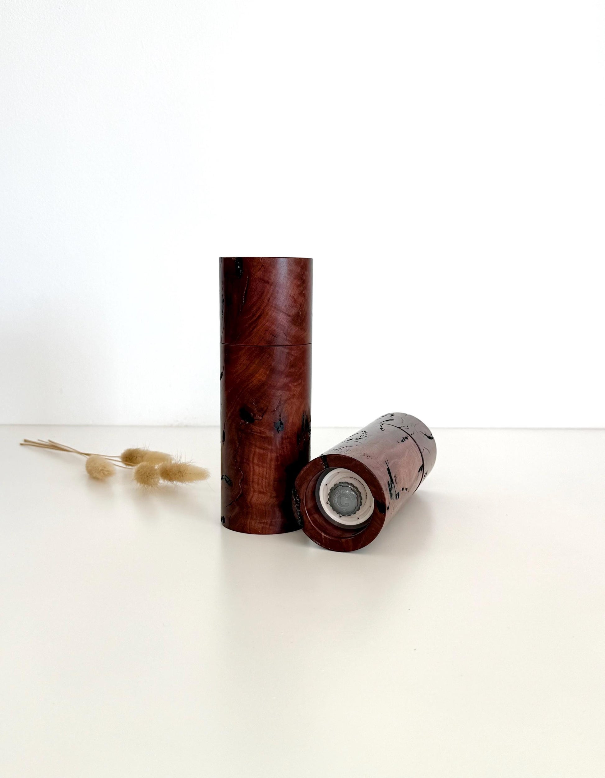 Salmon Gum burl Pepper Grinder Set, Modern Ceramic Salt Mill