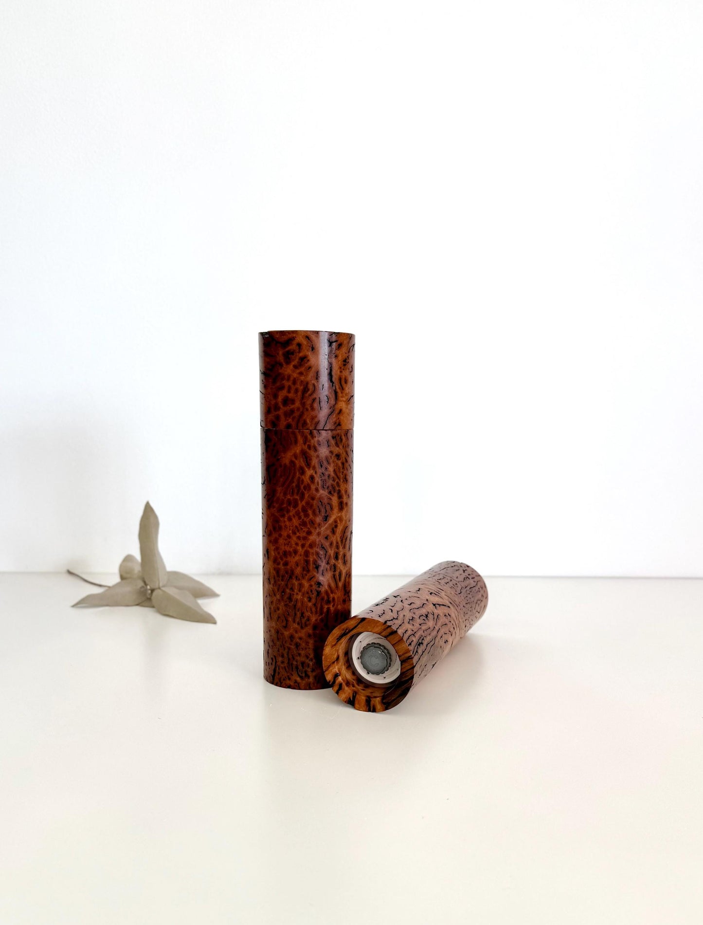 Wandoo burl Pepper Grinder Set, Australian Handmade Ceramic Mills