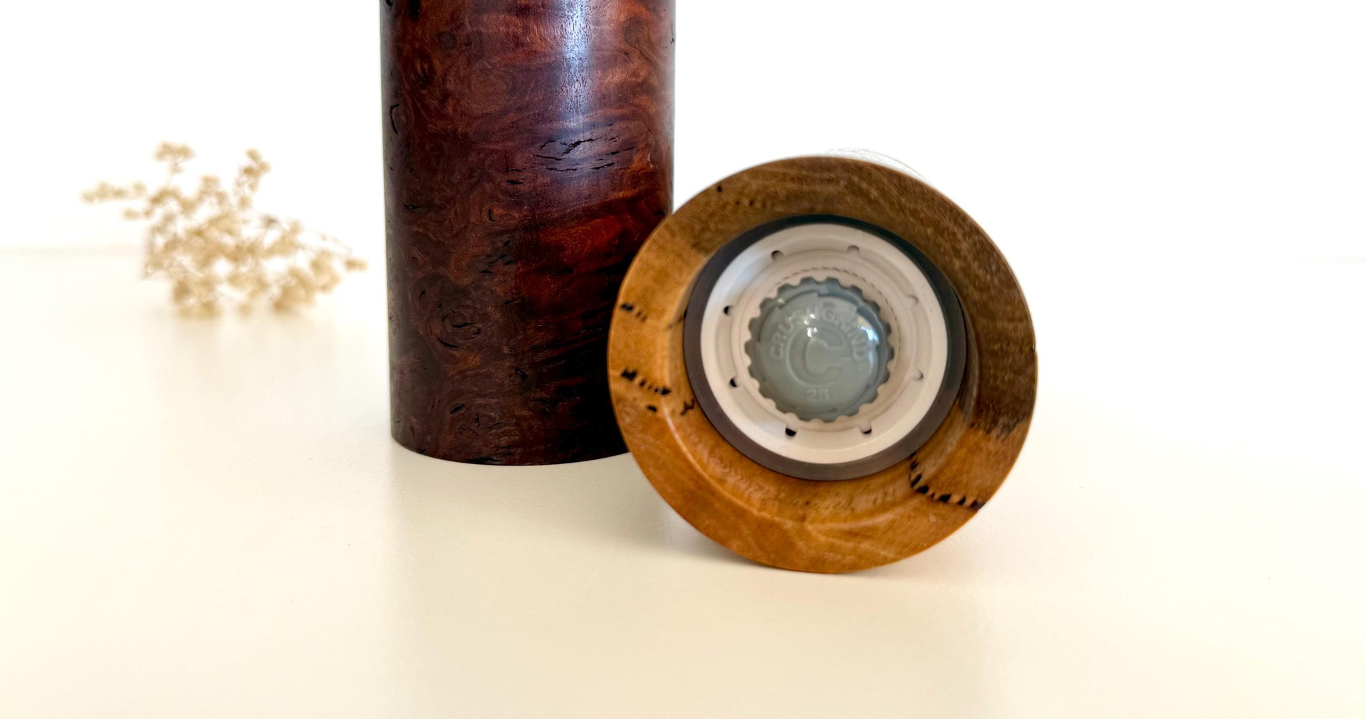 Handcrafted Jarrah Burl and Marri Pepper Grinder Set: Modern Wood Salt Mill