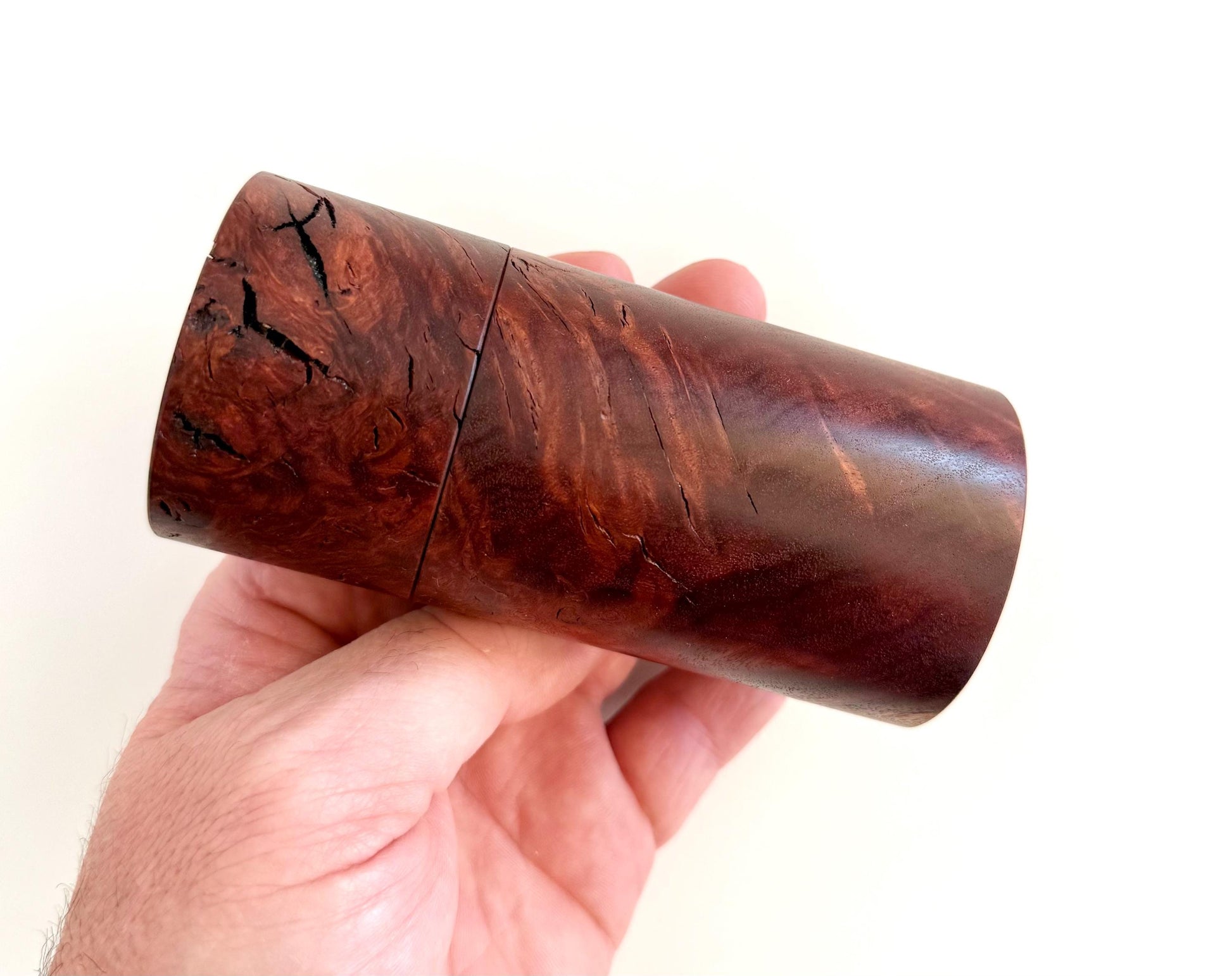 Handcrafted Mini Jarrah Burl and Curly Marri Pepper Grinder Set: Modern Wood Salt Mill