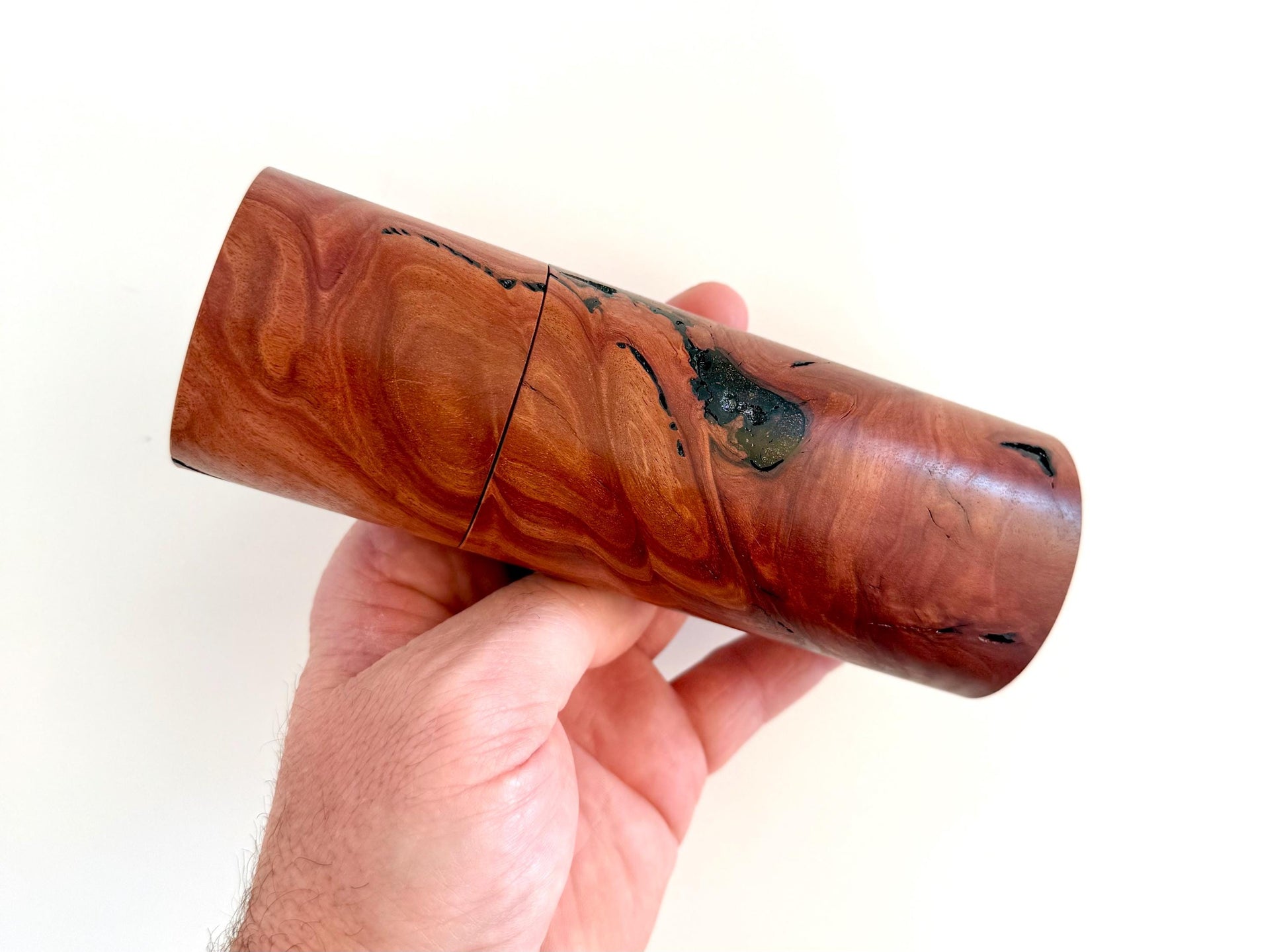 Handcrafted Salmon Gum Burl and Marri Pepper Grinder Set: Modern Wood Salt Mill