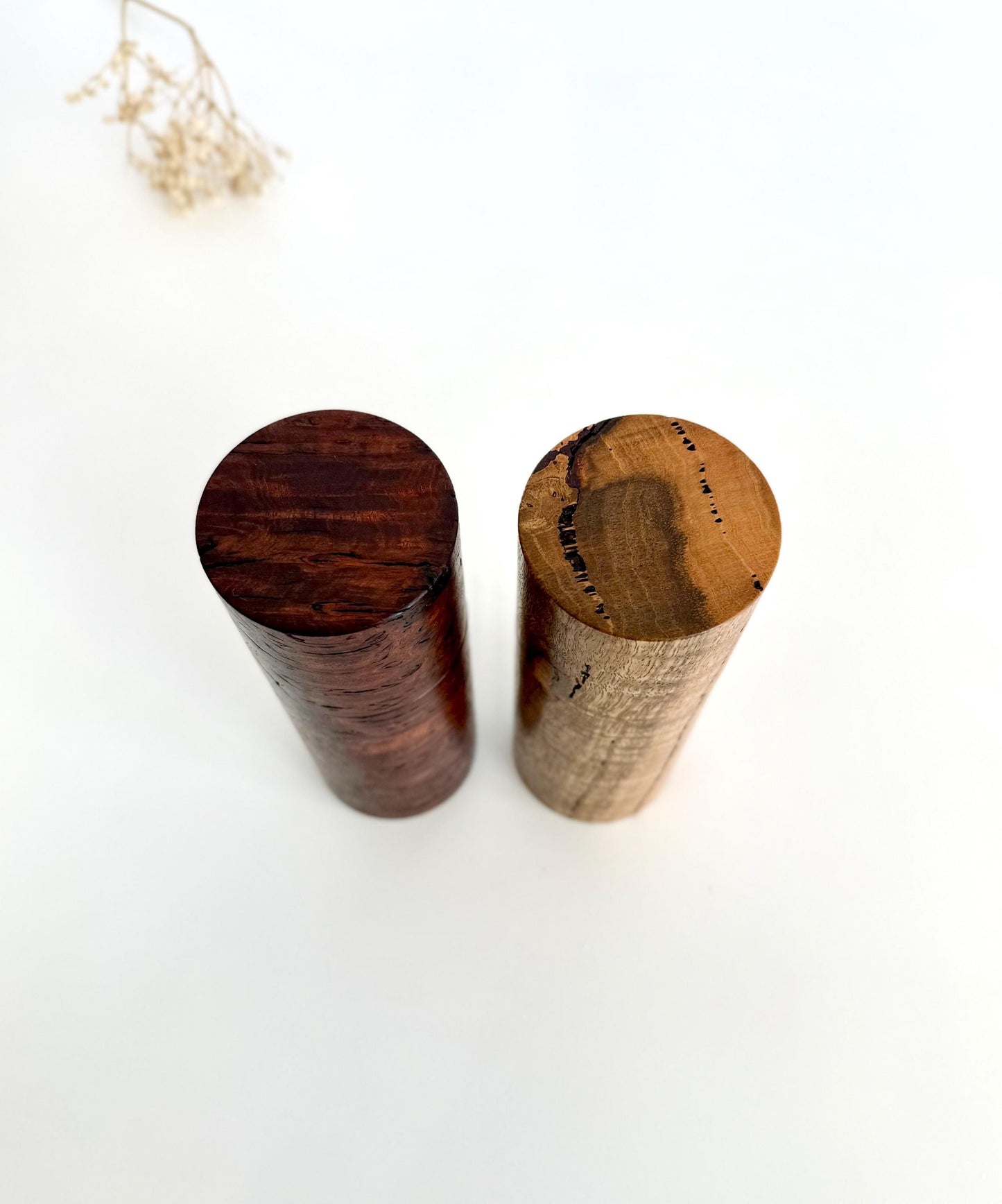 Handcrafted Jarrah Burl and Marri Pepper Grinder Set: Modern Wood Salt Mill