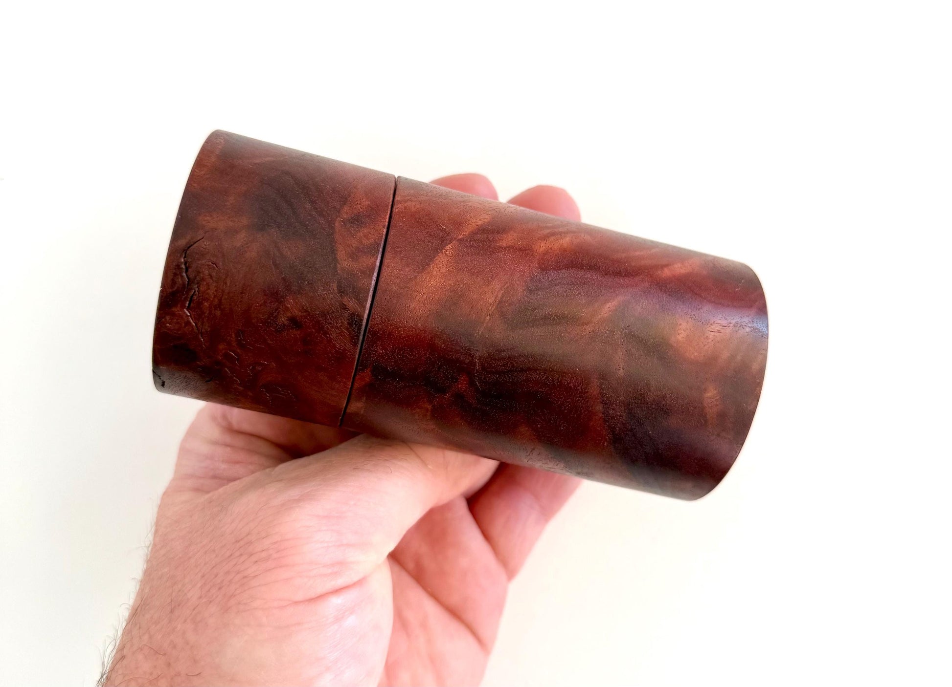 Handcrafted Mini Jarrah Burl and Curly Marri Pepper Grinder Set: Modern Wood Salt Mill