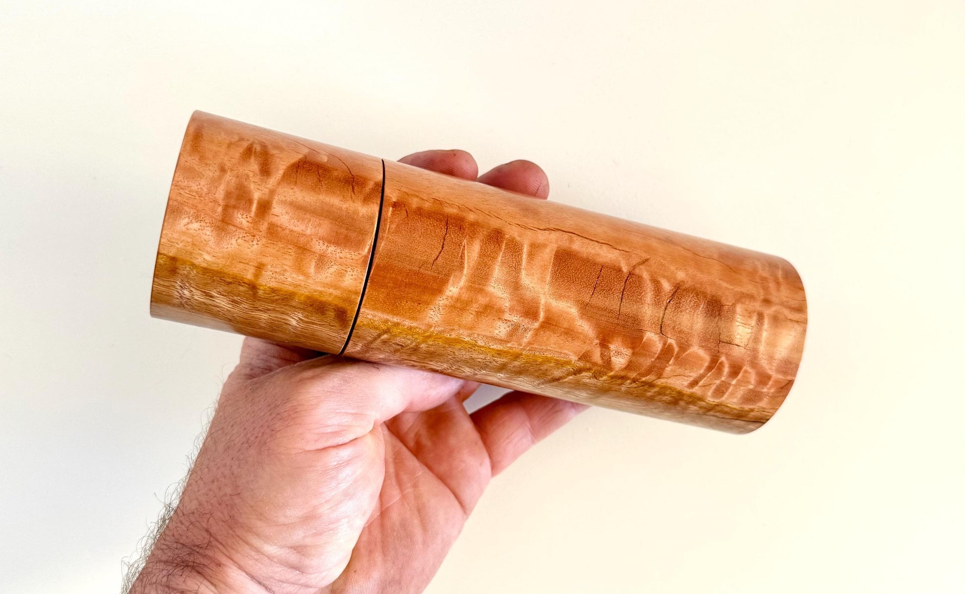 Figured River Red Gum Pepper Grinder Set, Modern Ceramic Salt Mill