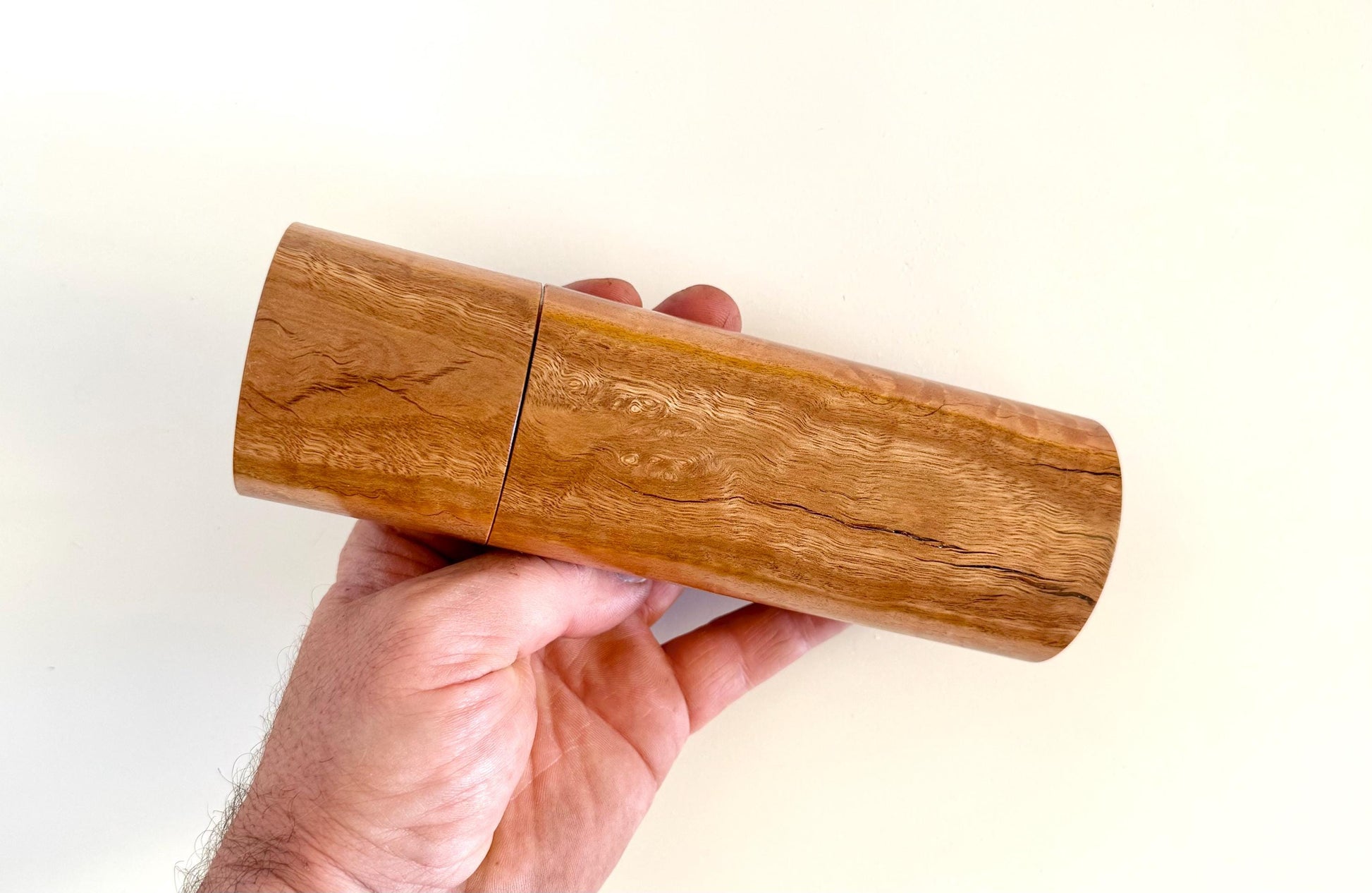 Figured River Red Gum Pepper Grinder Set, Modern Ceramic Salt Mill