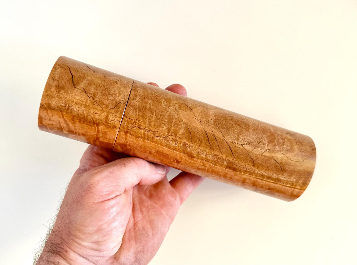 Figured River Red Gum Pepper Grinder Set, Modern Ceramic Salt Mill