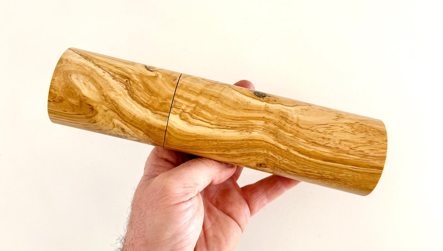 Handcrafted Olive Wood Pepper Grinder, Modern Ceramic Mill