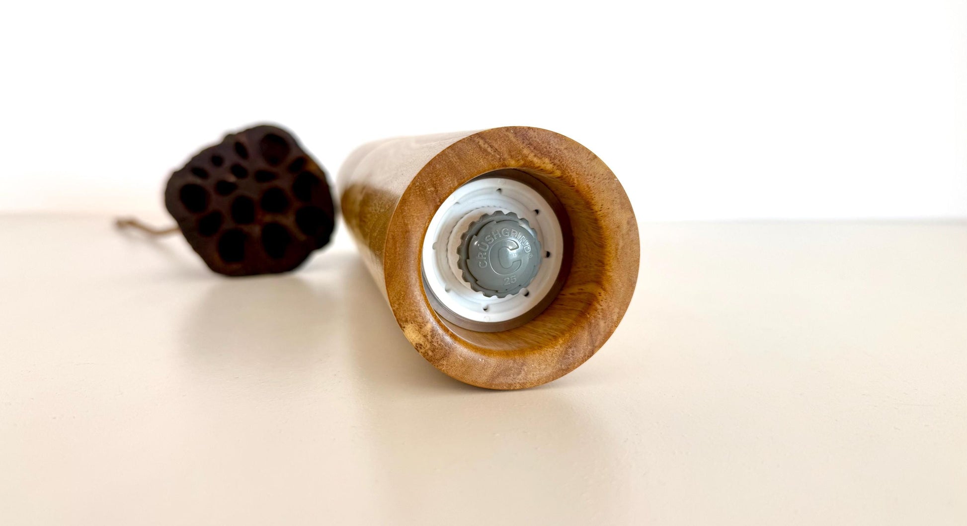 Handcrafted Olive Wood Pepper Grinder, Modern Ceramic Mill