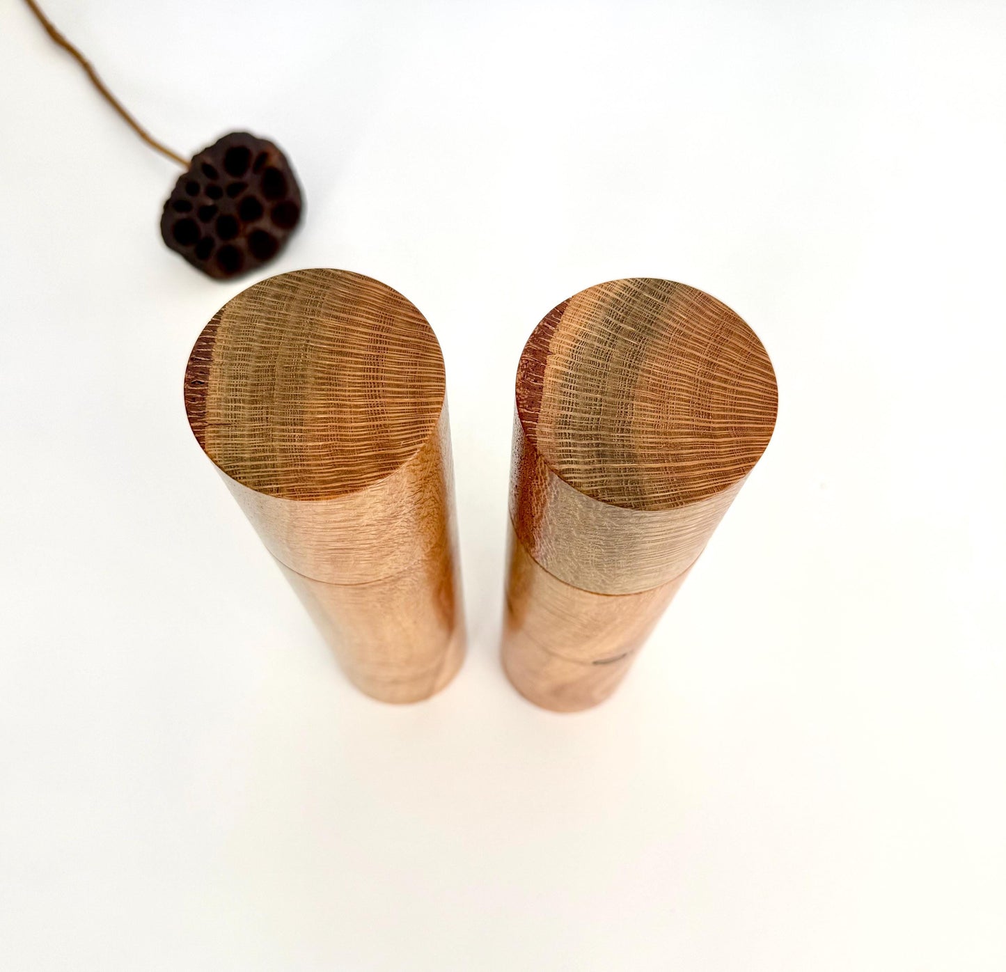 Handcrafted River Banksia Pepper Grinder Set: Modern Wood Salt Mill